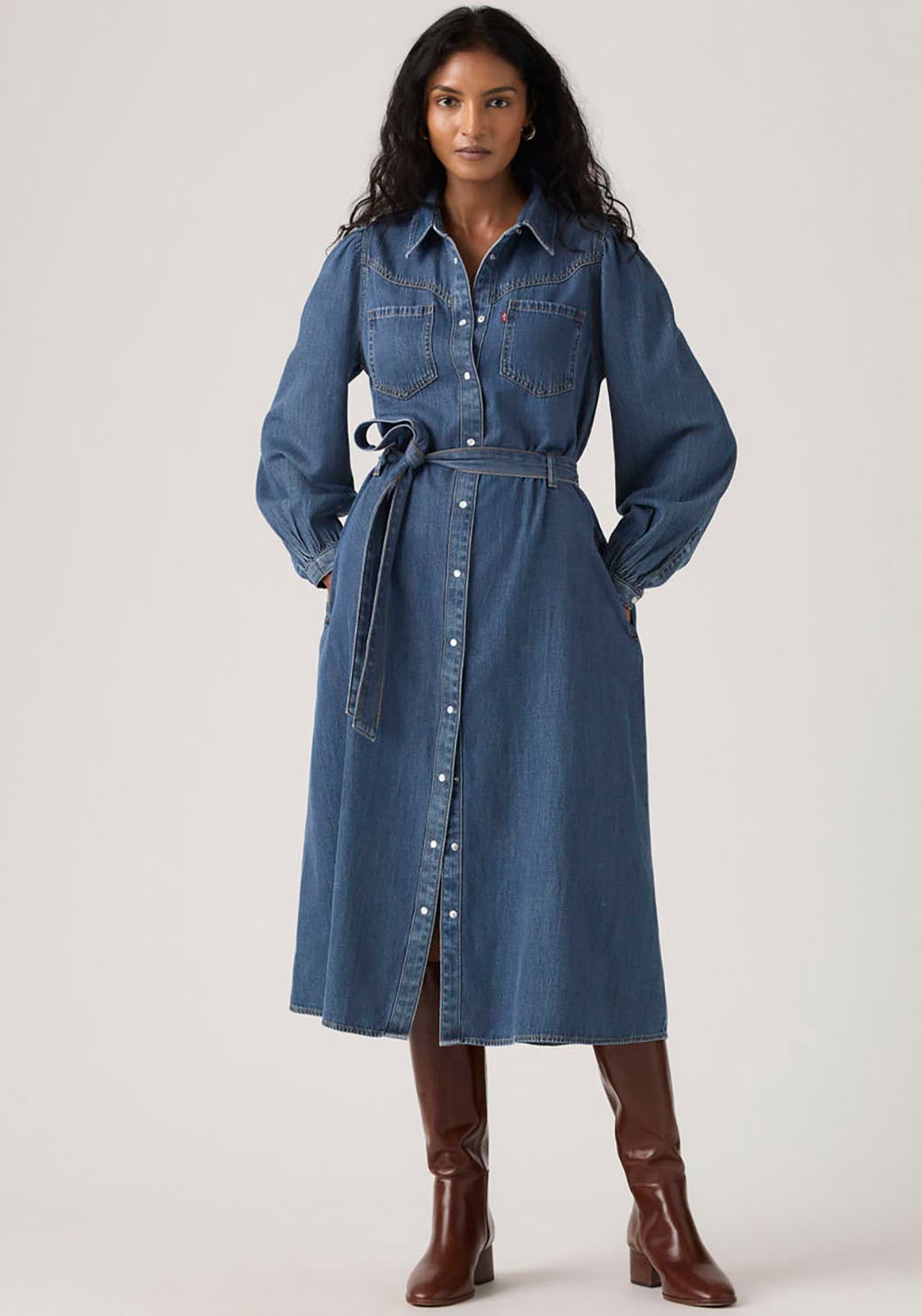 Image of Levis Jeanskleid "JOURNEY LS MAXI DRESS" Eingrifftaschen mit Bindegürtel