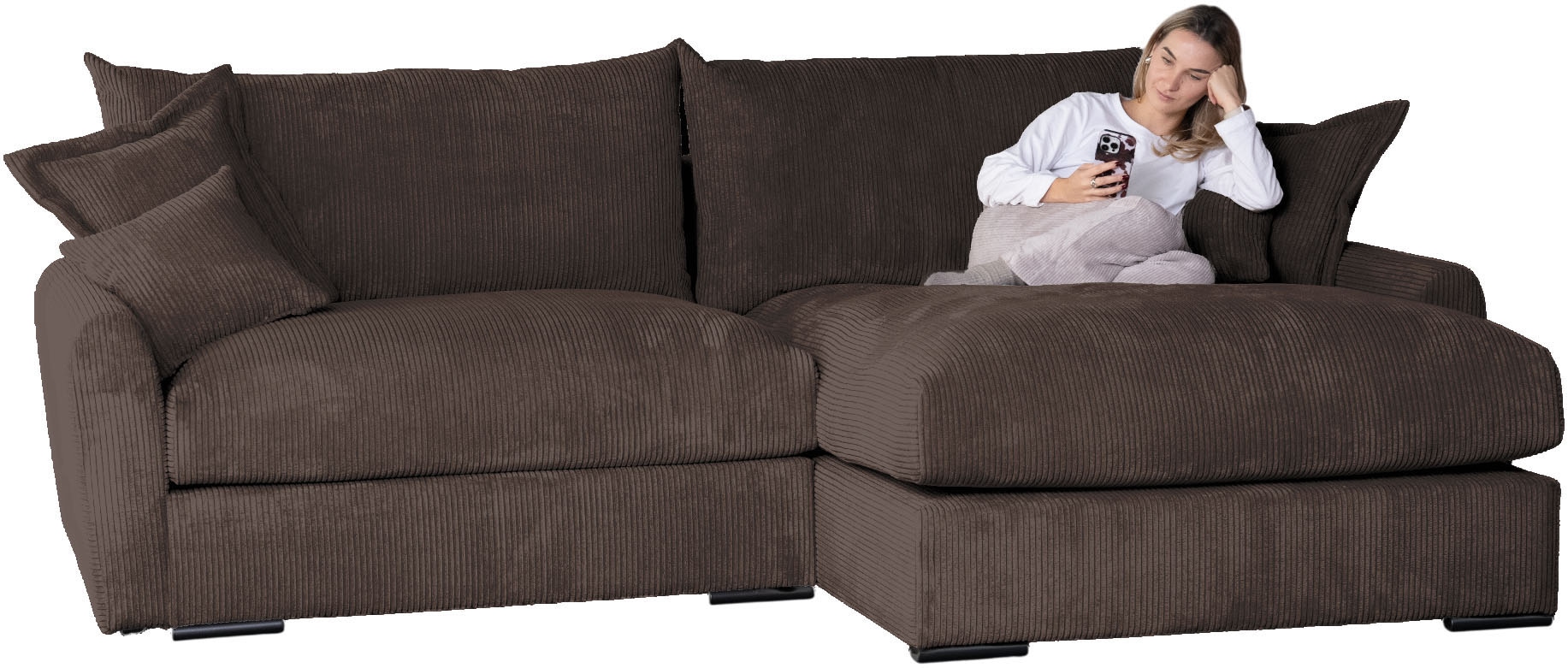 Home affaire Ecksofa »Finca XL L-Form, Breite 190 cm« Mega-Sofa, Cord oder Chenille-Struktur, mit Federkern & 4 Zierkissen
