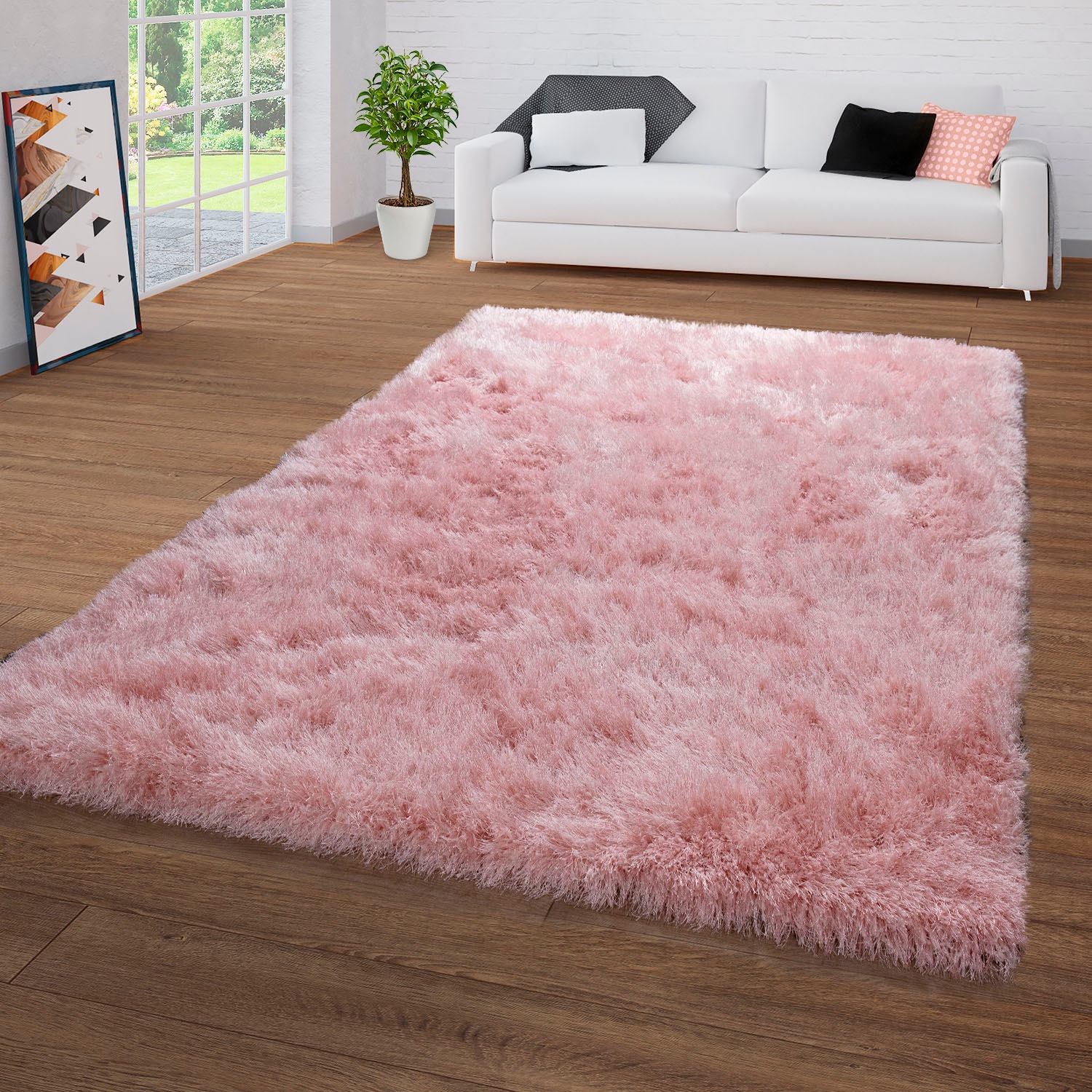 Image of DELAVITA Hochflor-Teppich »Piezova«, rechteckig, 75 mm Höhe, Uni Shaggy, mit Glanzgarn, weich und flauschig, idealer Teppich für Wohnzimmer, Schlafzimmer & Esszimmer bei Ackermann Versand Schweiz