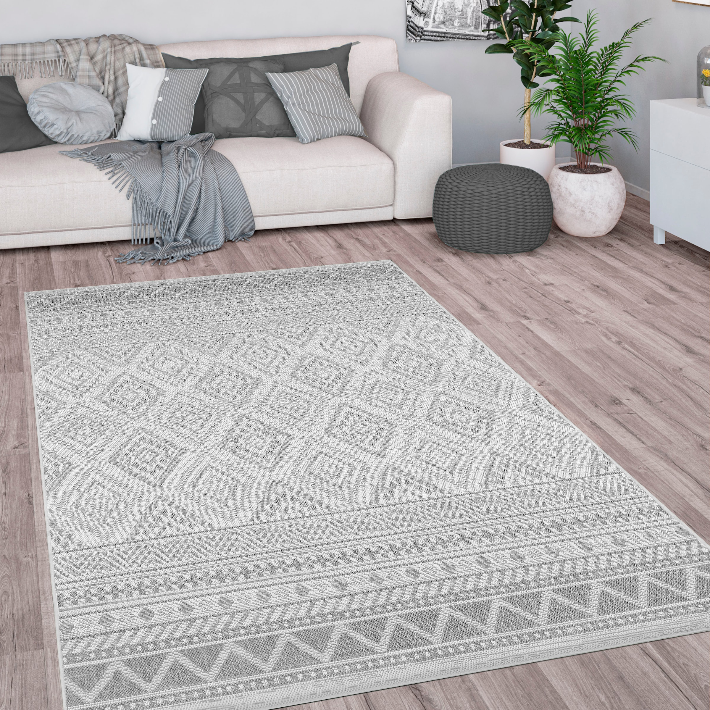 Paco Home Teppich »Vermont 184«, rechteckig, 4 mm Höhe, Flachgewebe, modernes Design mit Rauten, gesteift, Outdoor geeignet