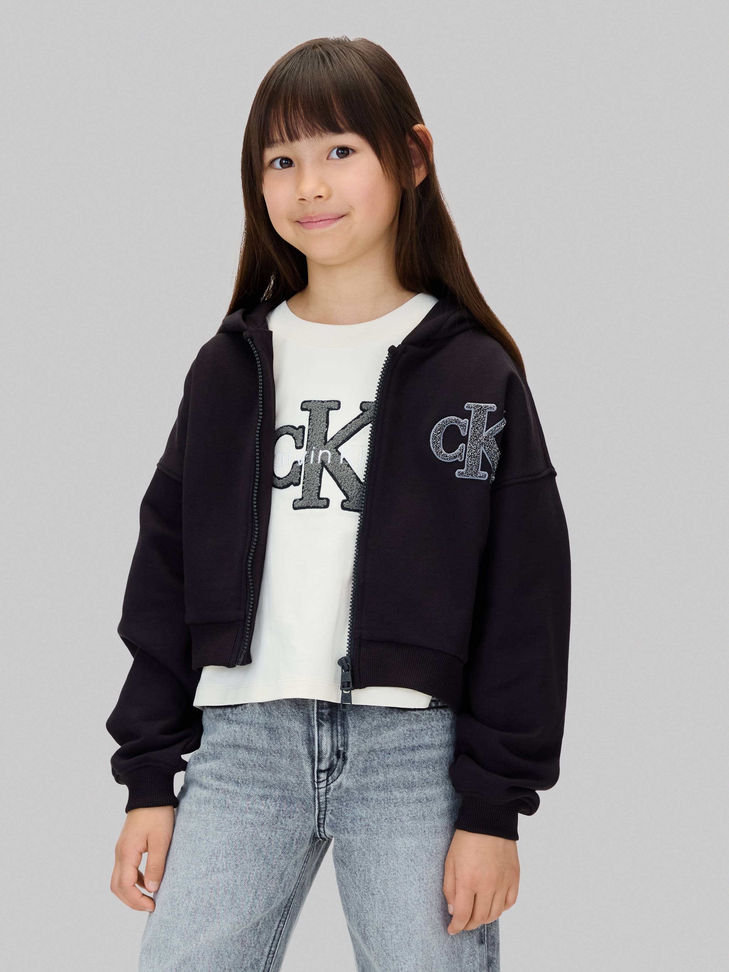 Image of Calvin Klein Jeans Sweatjacke "CK LOGO TERRY ZIP THROUGH" für Kinder bis 16 Jahre, mit Glitzer-Applikation