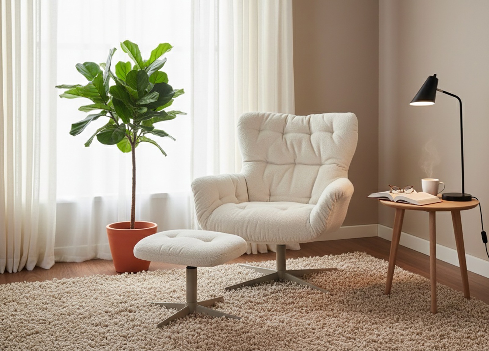 Jahnke Sessel "LOUNGE COSY TWIST PLUS" Loungesessel inkl. Hocker, bequeme Polsterung & Armlehnen, drehbar