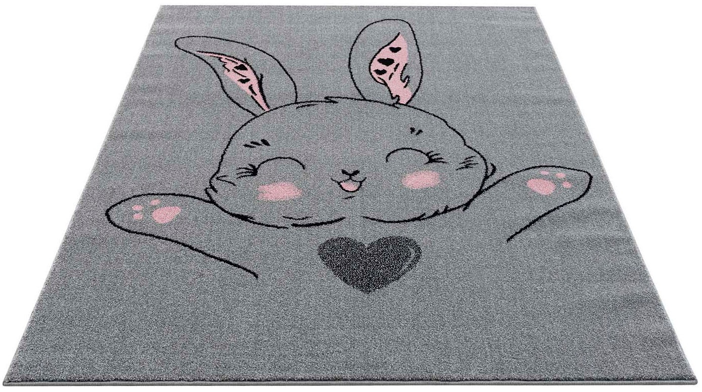 Image of Carpet City Kinderteppich »Savanna 9379«, rechteckig, 11 mm Höhe, Spielteppich, Teppich, Hase, Grau, für Kinderzimmer, Kurzflor bei Ackermann Versand Schweiz