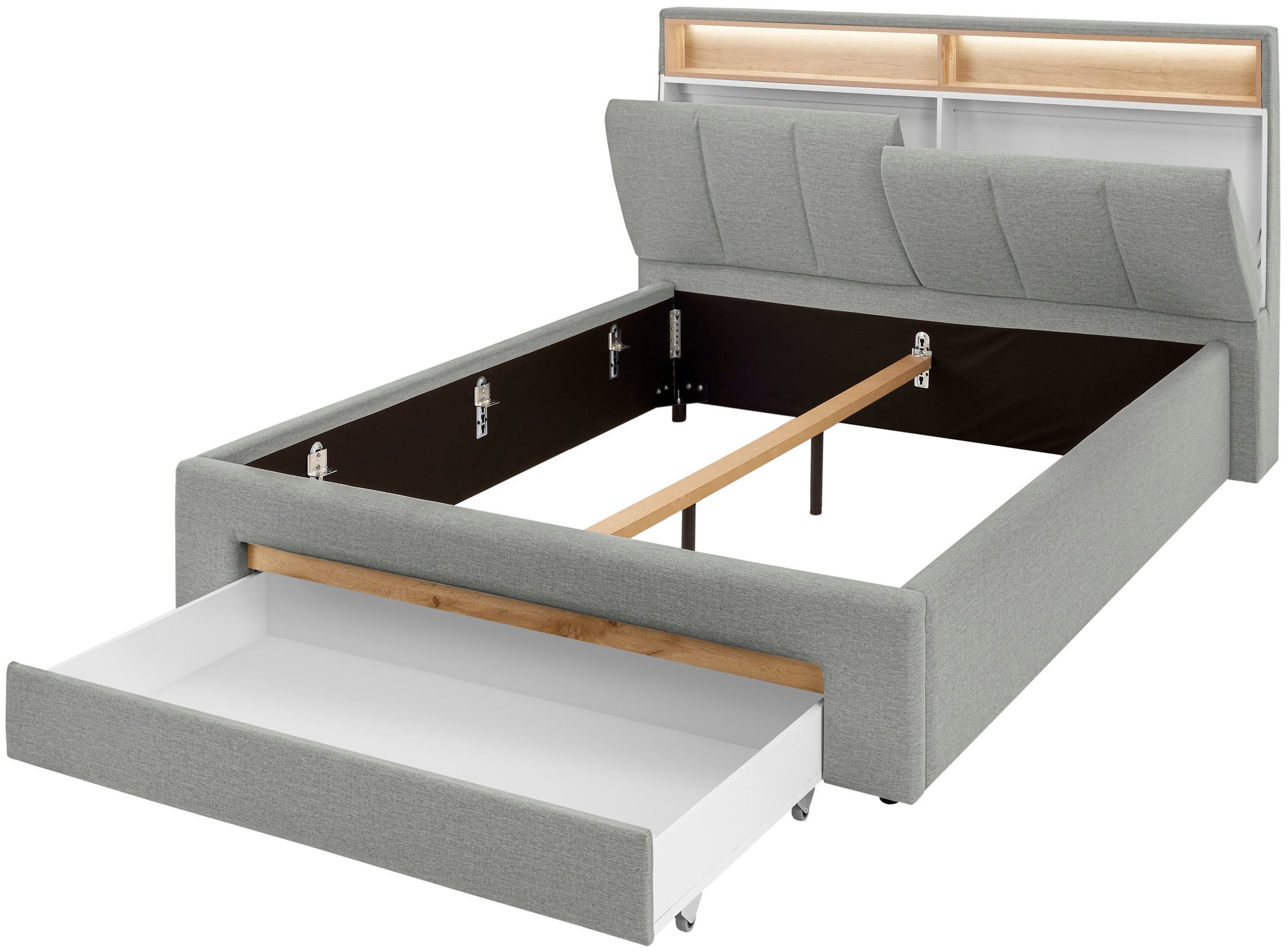 INOSIGN Lit rembourré »CiTY/GiRON,, gepolstertes Stauraumbett, mit LED Beleuchtung« Bettkasten mit Hundebett oder als Stauraum, klappbare Kopfteile