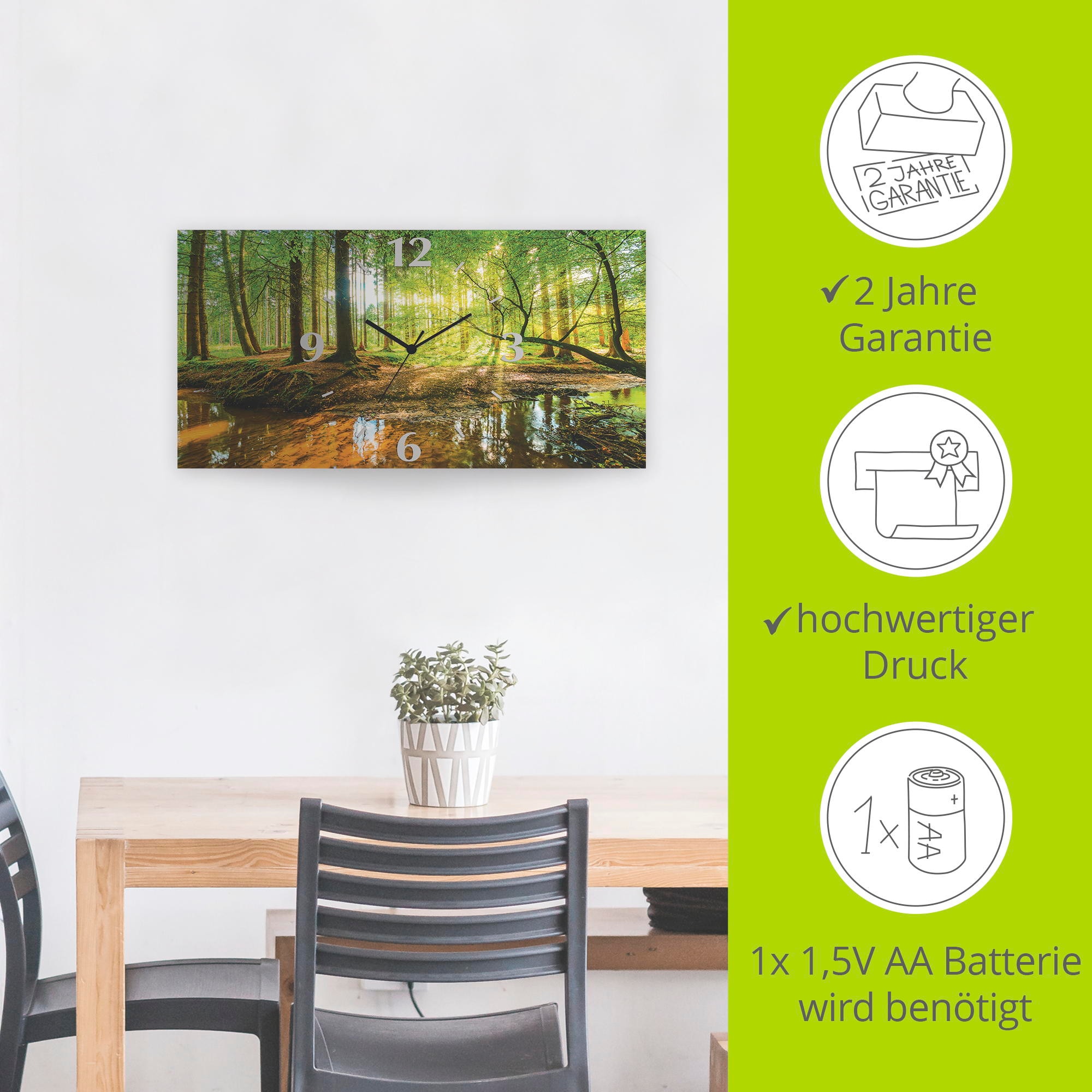 Artland Wanduhr »Wald mit Bach«, 3D Optik gebogen, mit Quarz- oder Funkuhrwerk, versch. Grössen