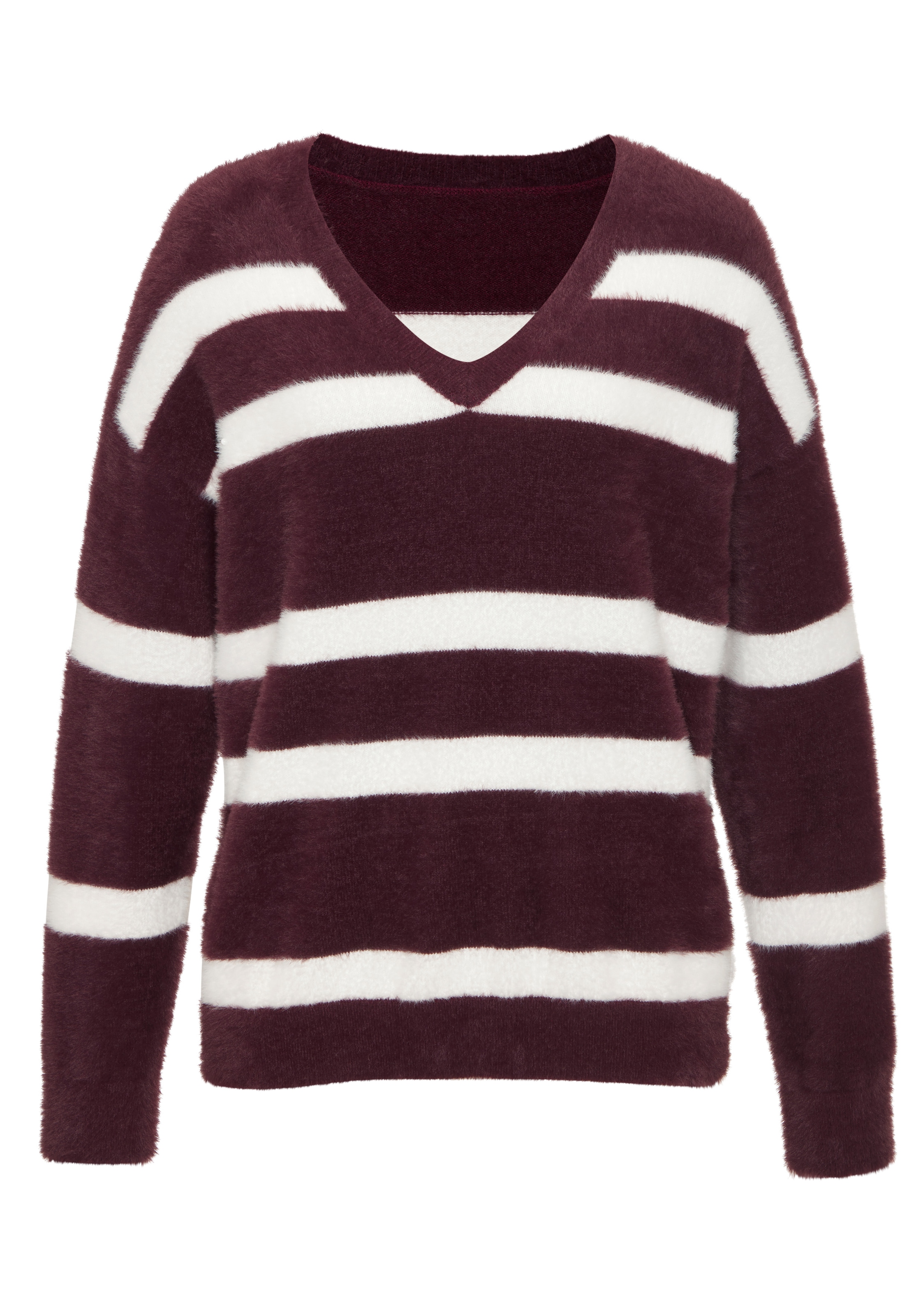 Image of LASCANA Streifenpullover "aus kuschelweichem Strick" Flauschige Strickqualität, V-Ausschnitt, Streifenoptik, casual