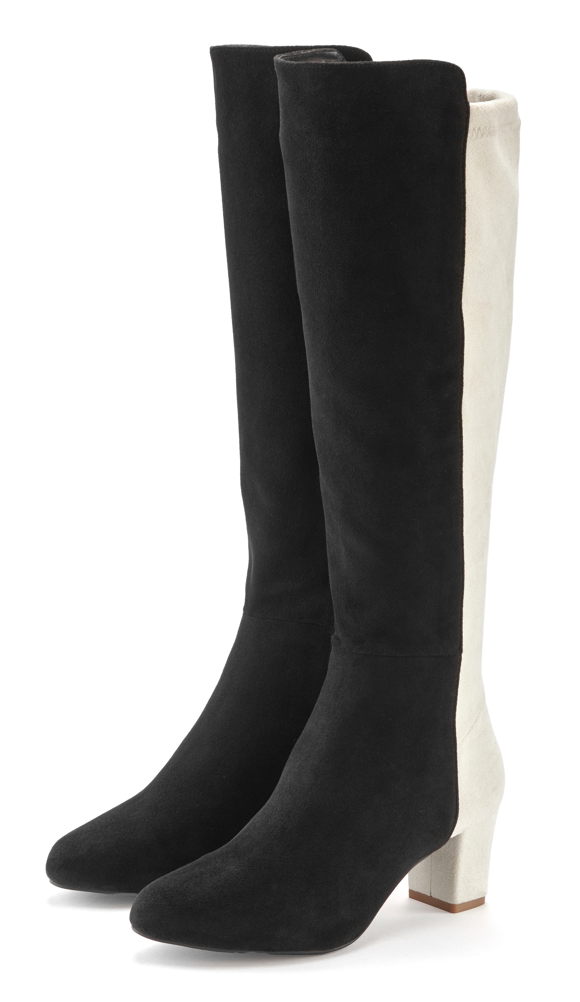 Image of LASCANA Stiefel "Langschaftstiefel, Stiefelette," mit Blockabsatz in elegant zweifarbiger Optik