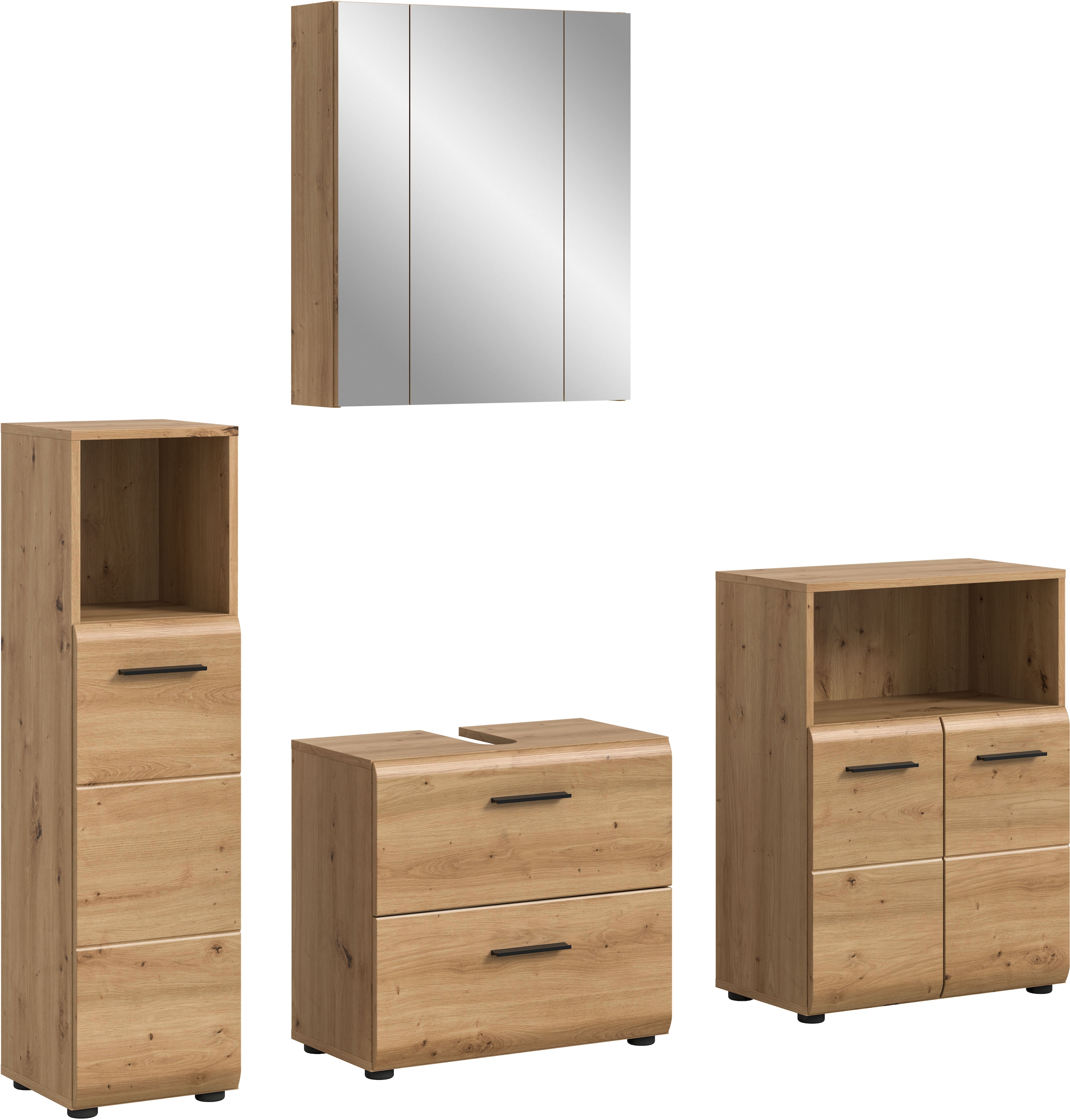 welltime Badmöbel-Set »FLORENZ,  4-teilige Badkombination, hochwertige MDF-Front« Set, Midischrank hoch, WBU, Spiegelschrank, Midischrank breit, 4 Stk. tlg.