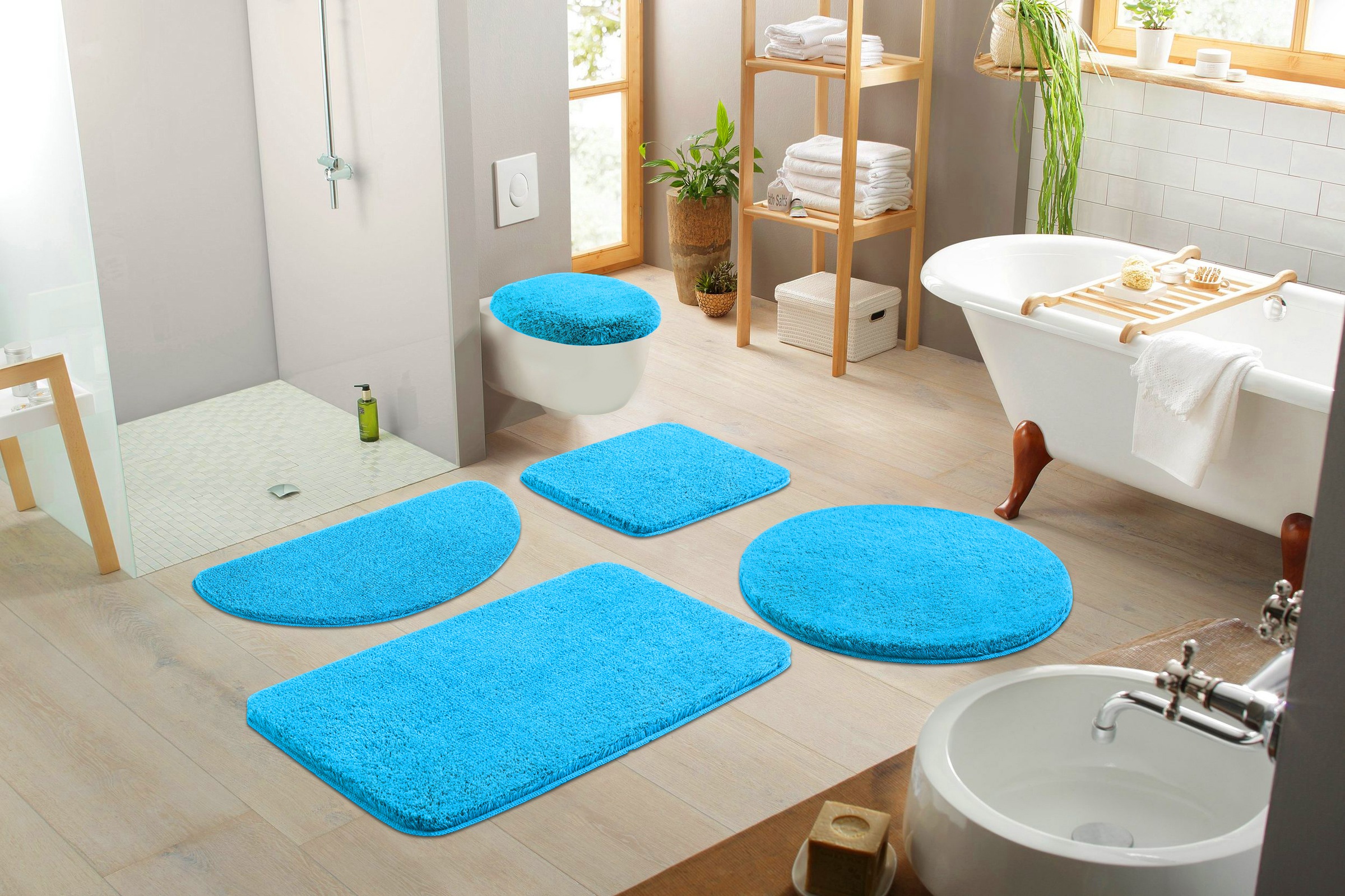 my home Badematte »Merida, Badvorleger, Badezimmer Teppich«, rutschhemmend beschichtet, fussbodenheizungsgeeignet-schnell trocknend-strapazierfähig, Badteppich, Uni Farben, rechteckig, rund & als 2-tlg. Set erhältlich