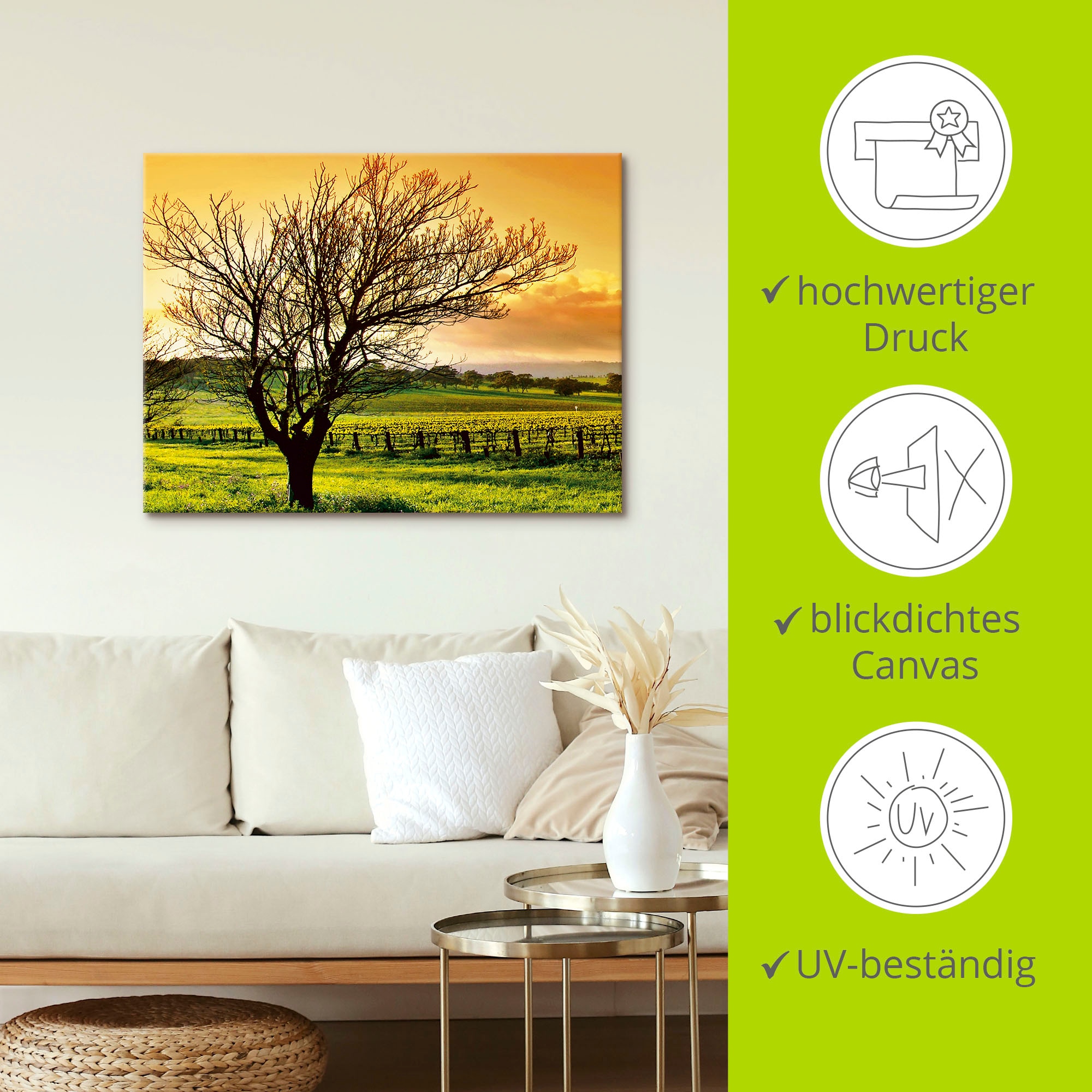 Artland Tableau sur toile »Landschaft mit Weinbergen« 1 cuis tlg. auf Holzrahmen gespannt