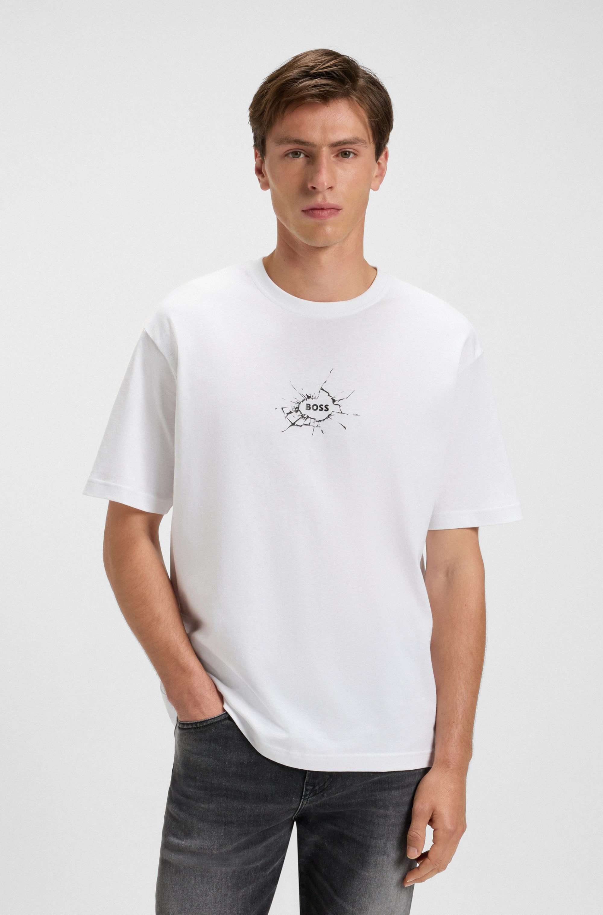 Image of BOSS ORANGE T-Shirt "Te voyage" mit coolem Logo-Druck