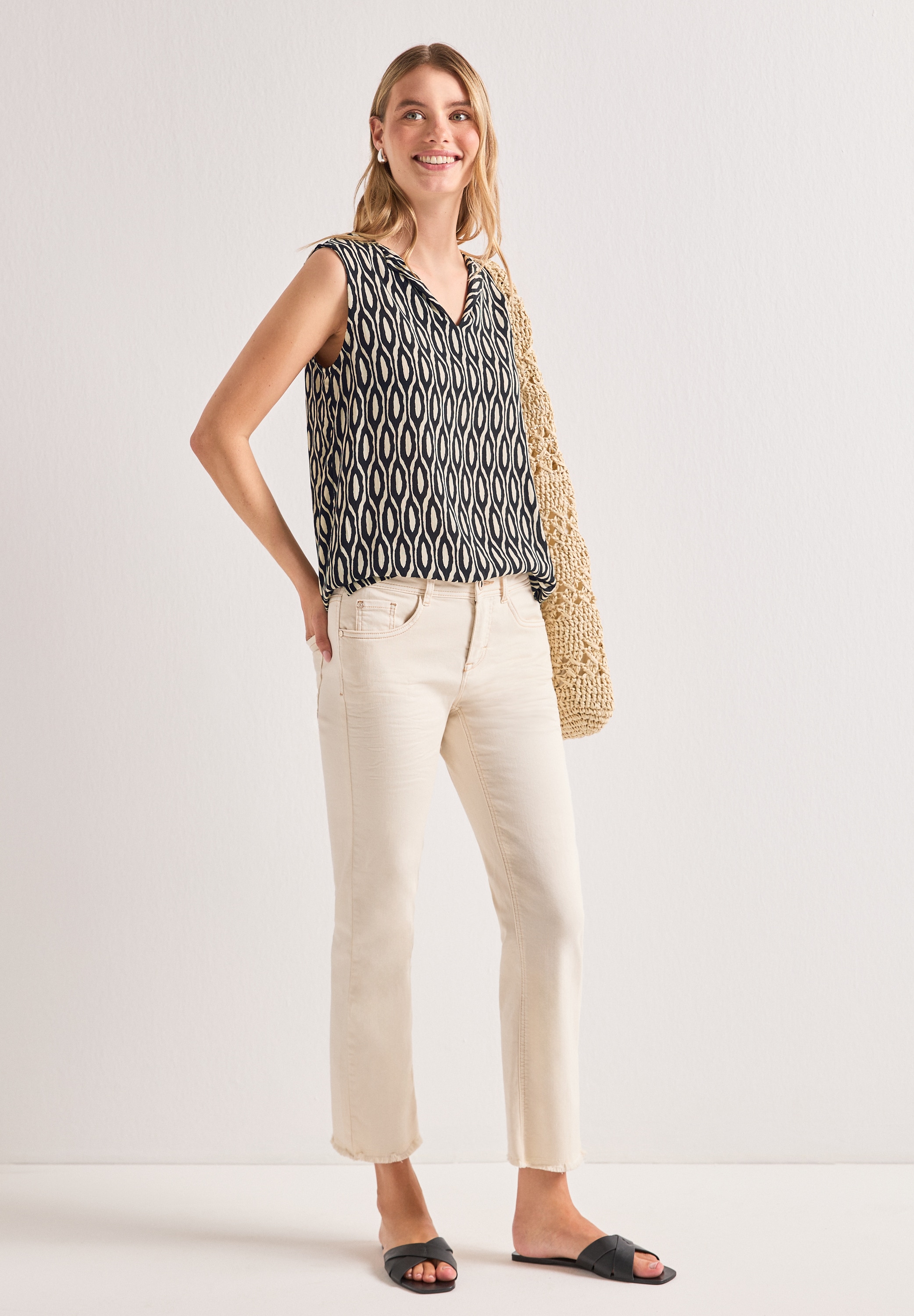 STREET ONE Haut de chemise Sommertop mit Strukturmix und Print