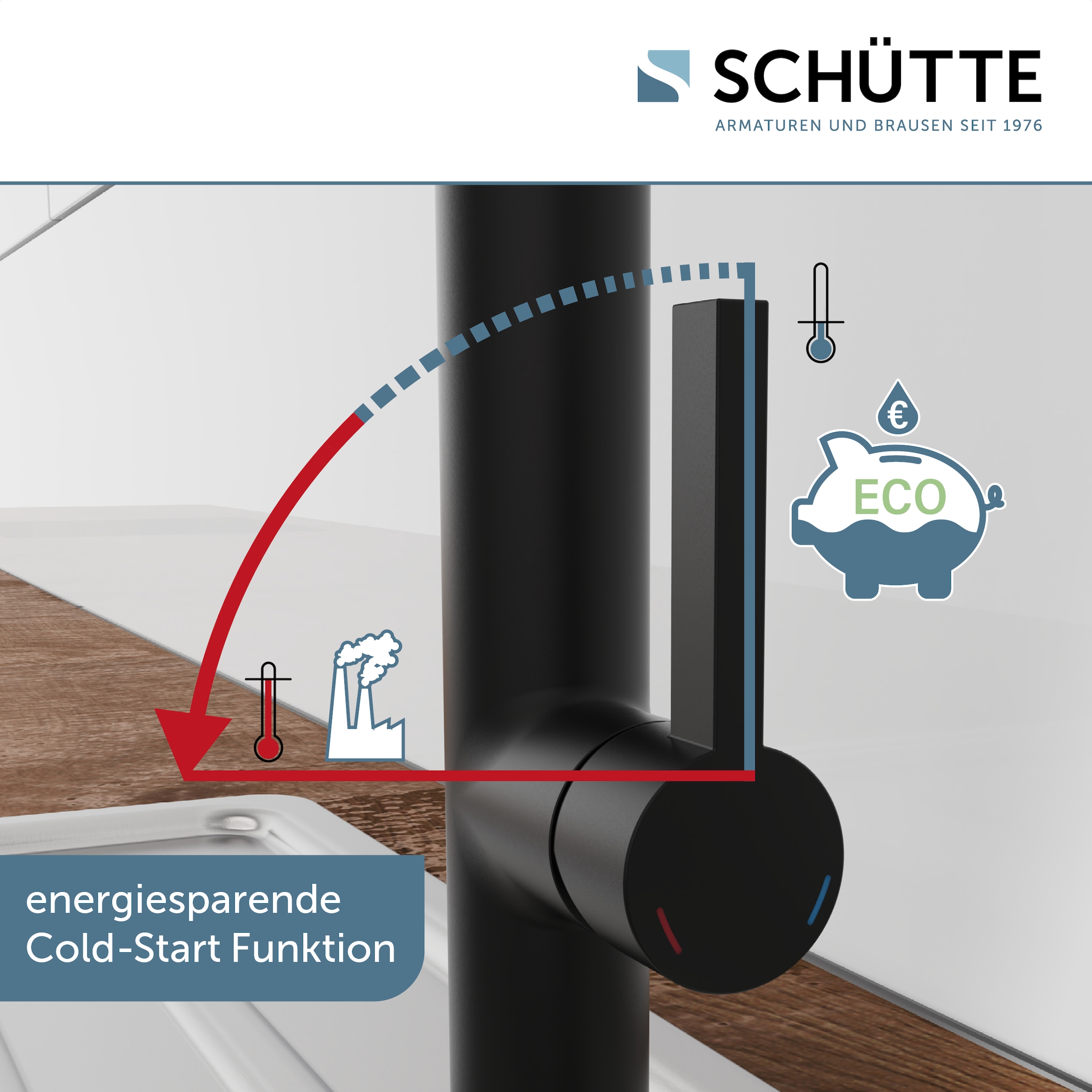 Schütte Robinet d'évier »MIAMI« fonction Cold-Start économe en énergie, pivotant à 360°, réglable en 2 positions