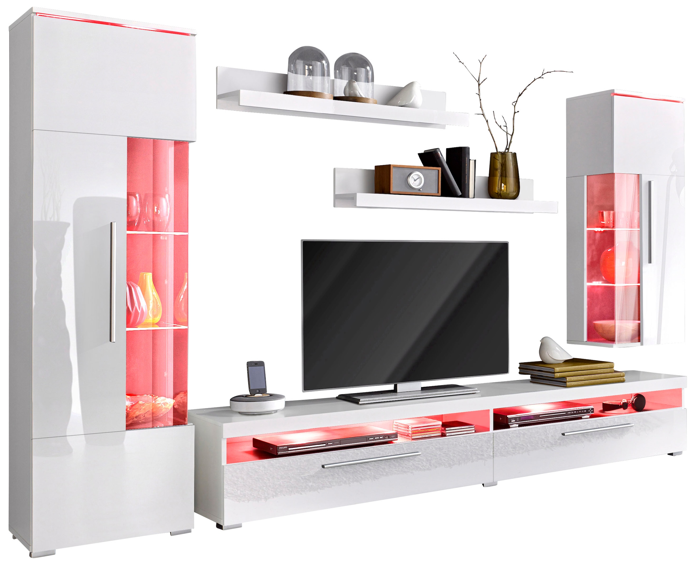 INOSIGN Wohnwand »India,Breite 245cm moderne Mediawand ohne Beleuchtung«, Anbauwand (Set,5-St, 1xVitrine,1xHängevitrine,1TV-Schrank,2xWandregal)