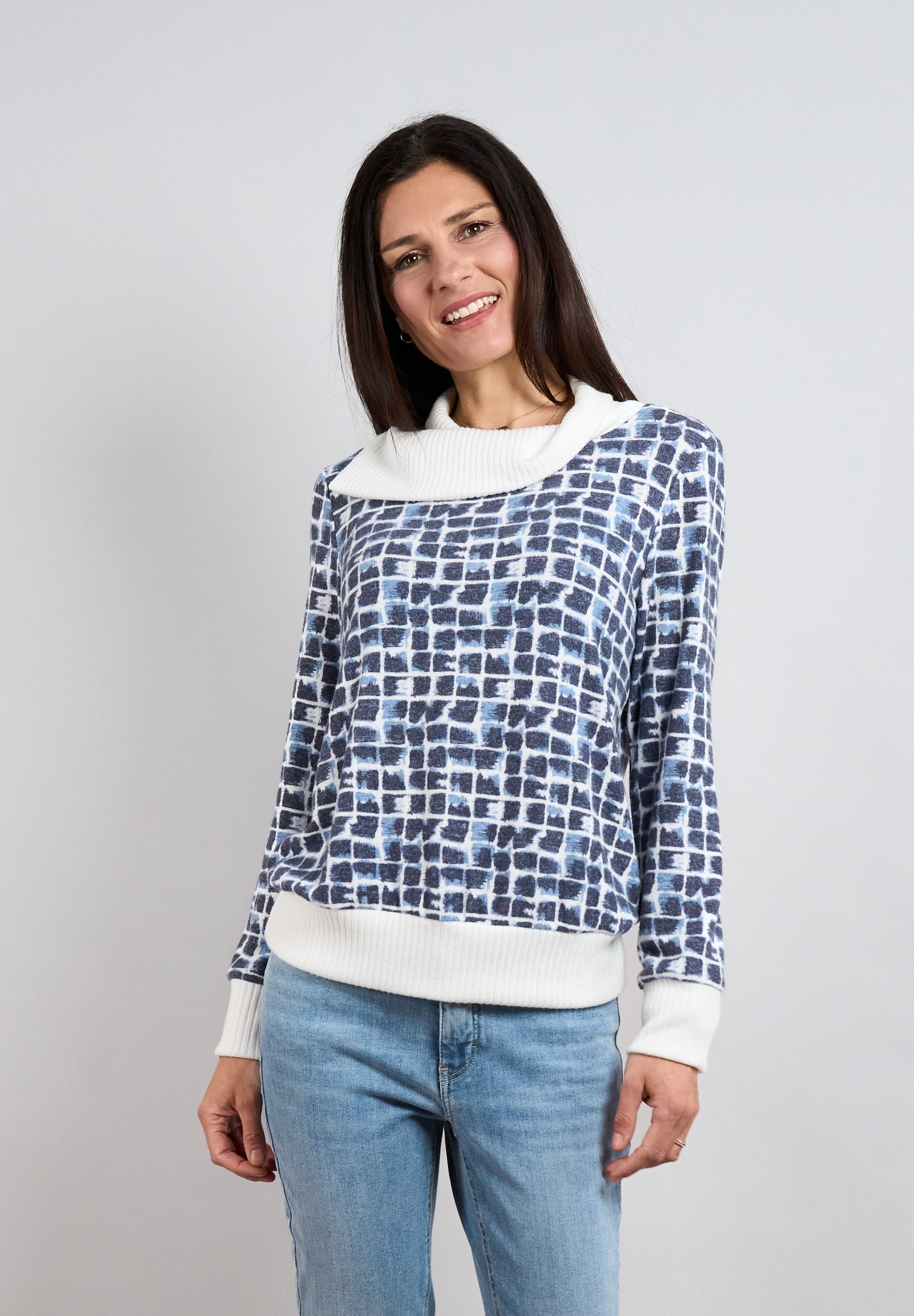 Image of Seidel Moden Schalkragenpullover mit grafischem Muster und Schalkragen - MADE IN GERMANY