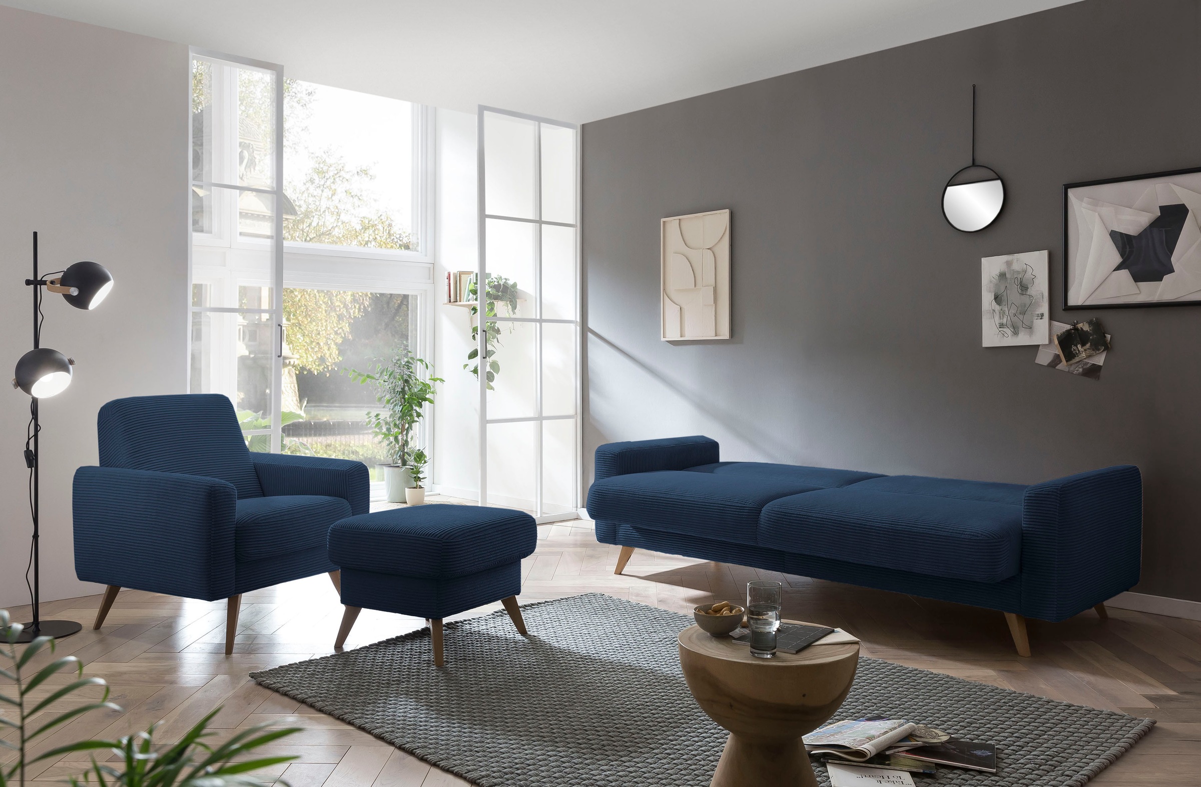 exxpo - sofa fashion 3-Sitzer »Samso, elegant und bequem, aktueller Cord Bezug, Kippcouch«, hochwertige Verarbeitung, Schlafsofa inkl. Bettfunktion und Bettkasten