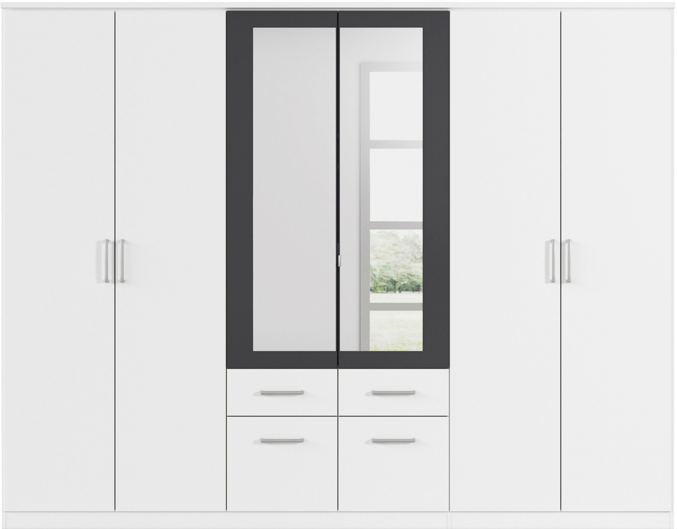 rauch Kleiderschrank »Drehtürenschrank Schrank Garderobe BURANO« mit Schubladen und Spiegelumrandung in Farbabsetzung MADE IN GERMANY