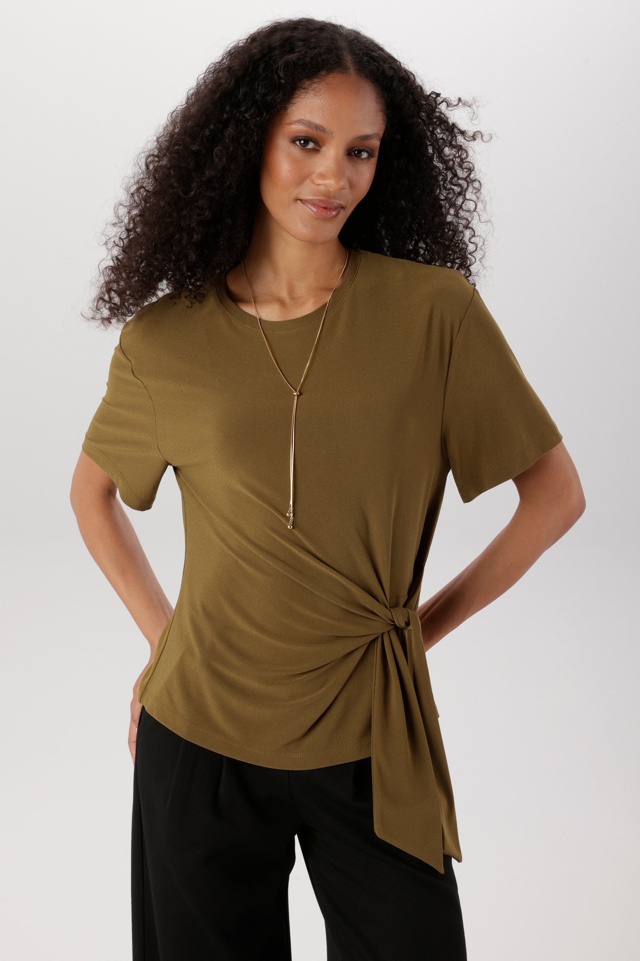 Image of Aniston SELECTED Rundhalsshirt mit raffiniertem Knoten-Detail an der Seite