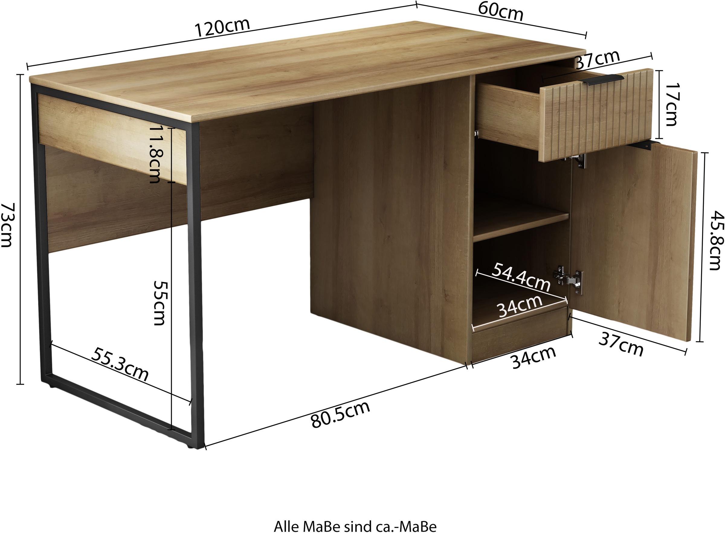 GOODproduct Schreibtisch »Aspea« Set,  mit Schublade, ausreichend Stauraum, moderne Rillenoptik, B. 120 cm