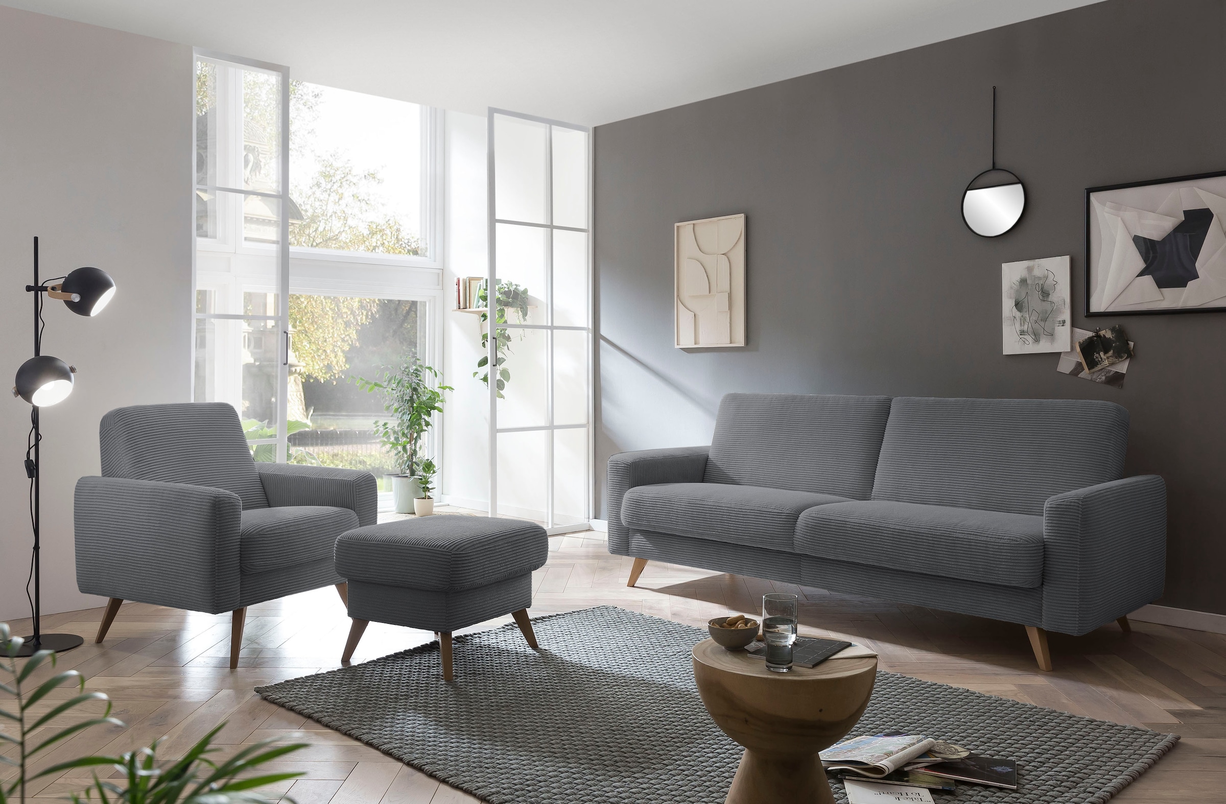 exxpo - sofa fashion 3-Sitzer »Samso, elegant und bequem, aktueller Cord Bezug, Kippcouch«, hochwertige Verarbeitung, Schlafsofa inkl. Bettfunktion und Bettkasten