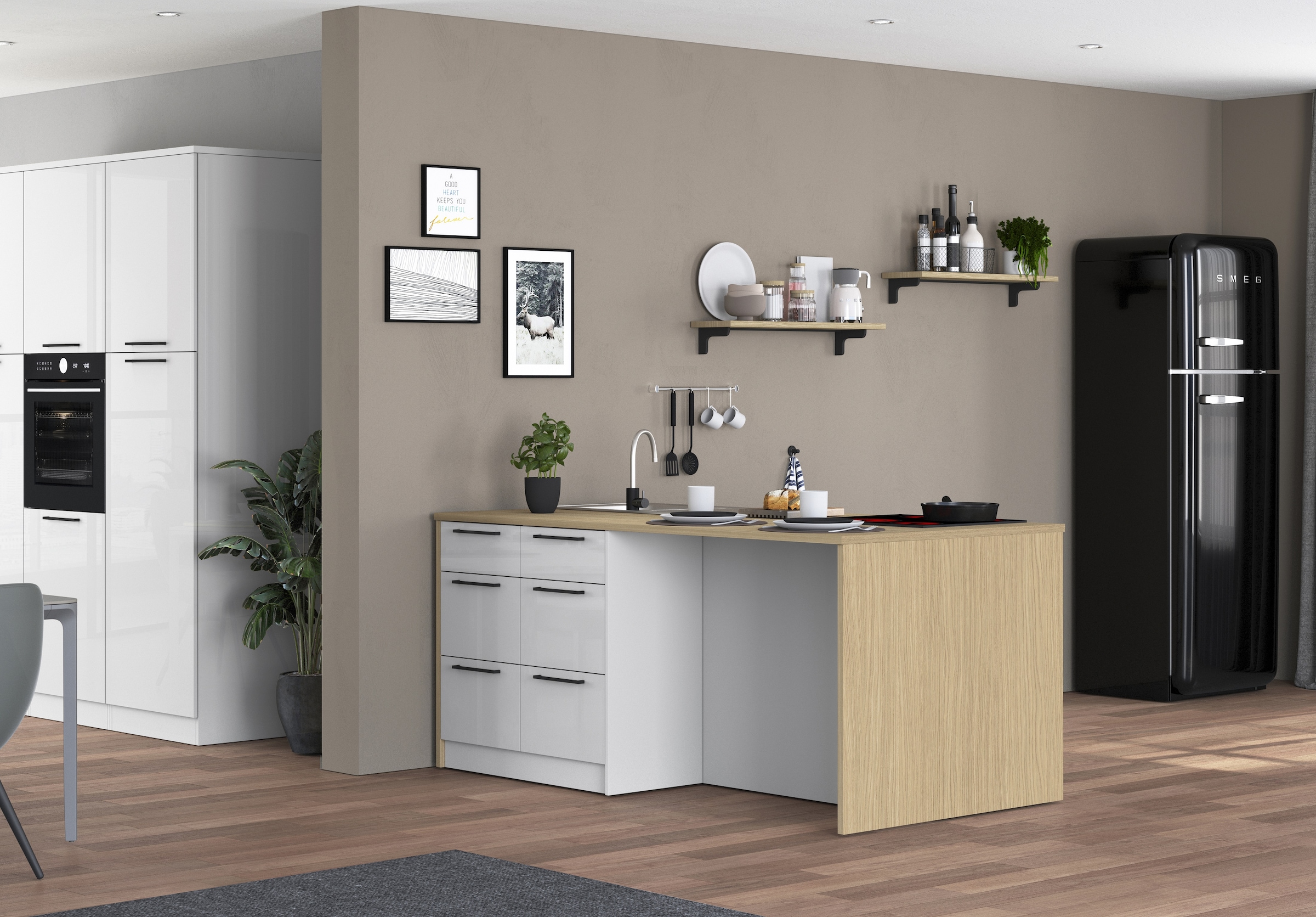 KOCHSTATION Ilot de cuisine »KS-Luna Breite 200 cm, Höhe 90 cm« Breite 200 cm, wahlweise mit Hanseatic-E-Geräten