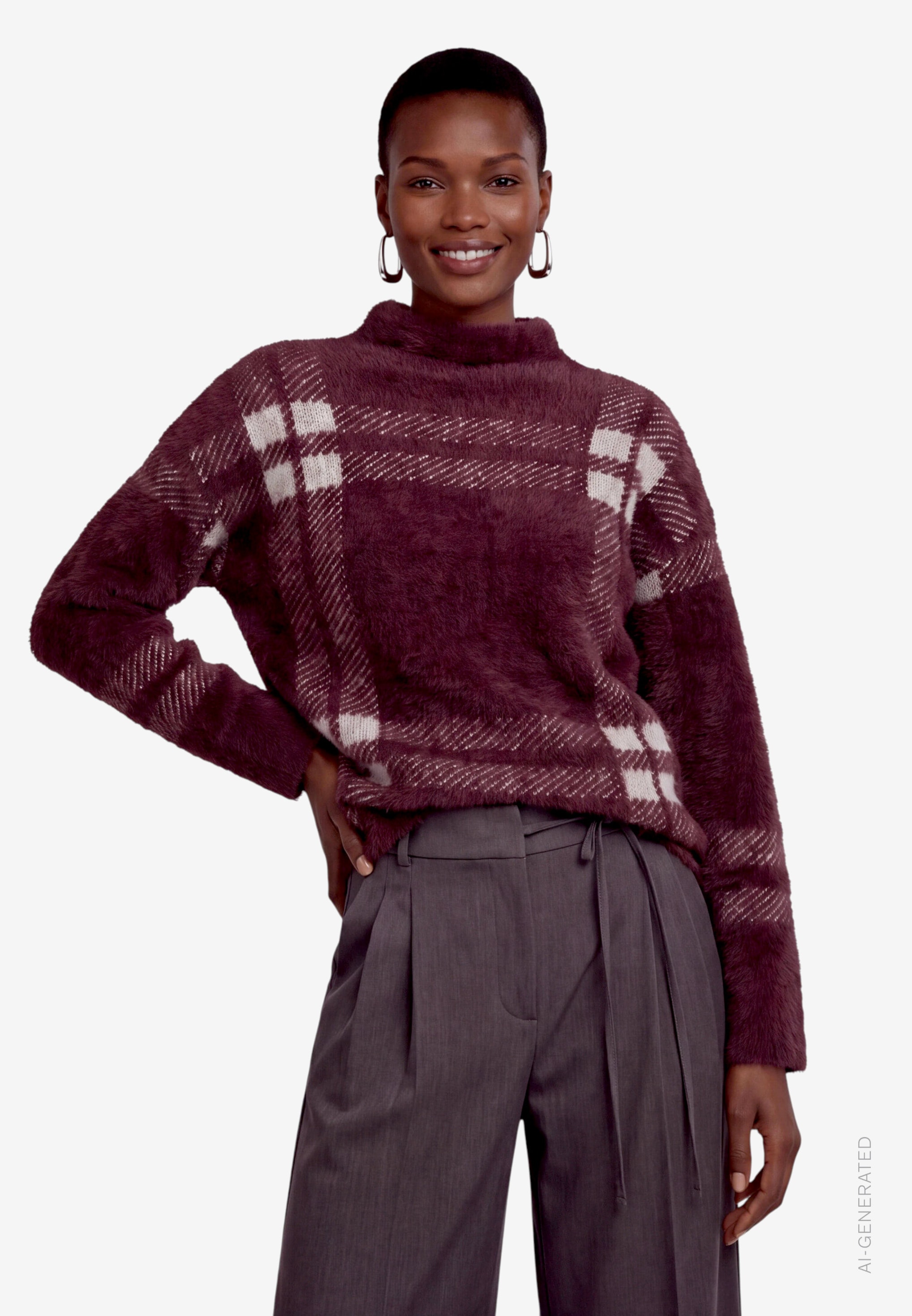 Image of Zero Strickpullover Pullover kariert mit Stehkragen
