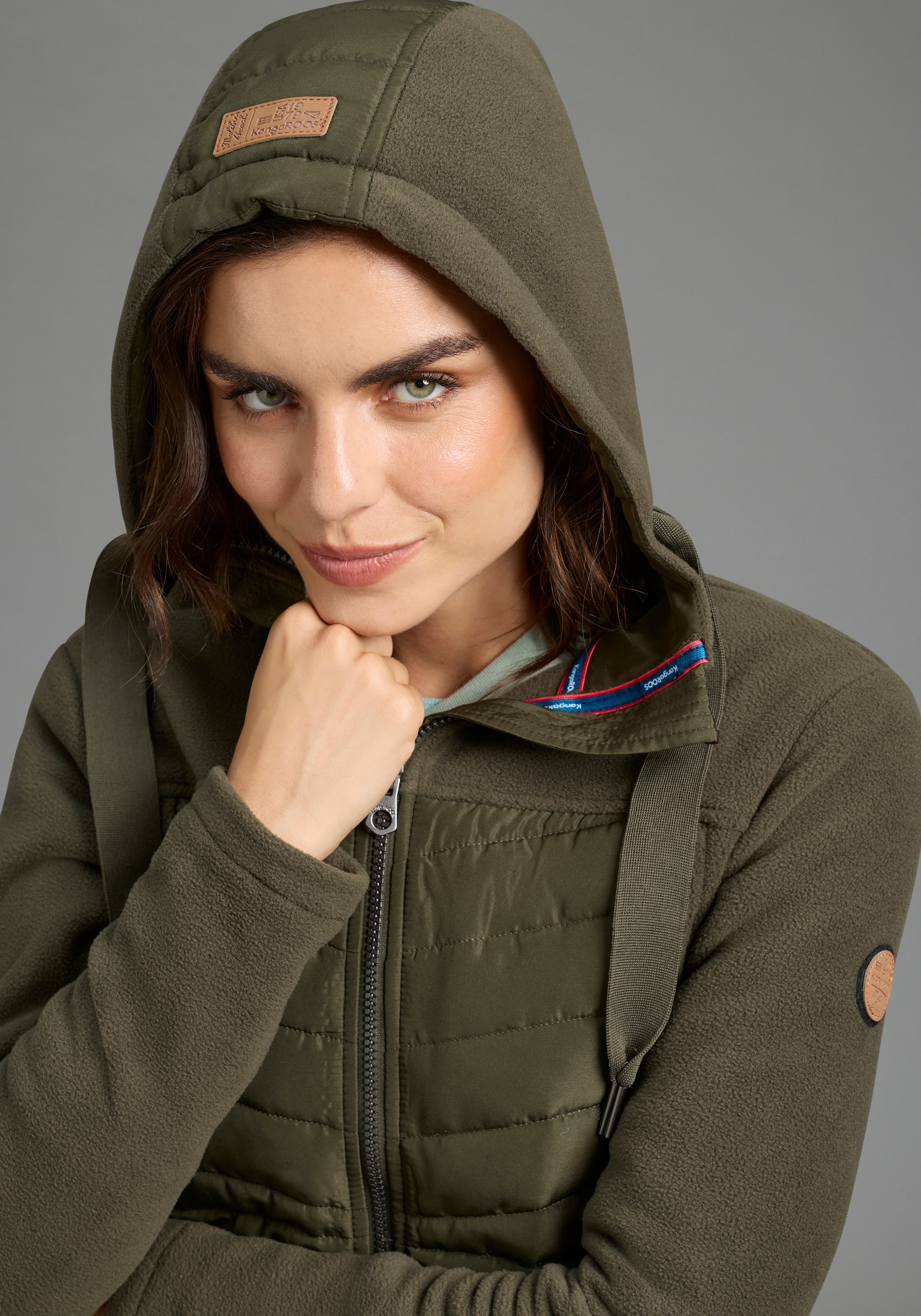 KangaROOS Langjacke mit Kapuze Hybridjacke - Fleecejacke mit wattierten Bereichen