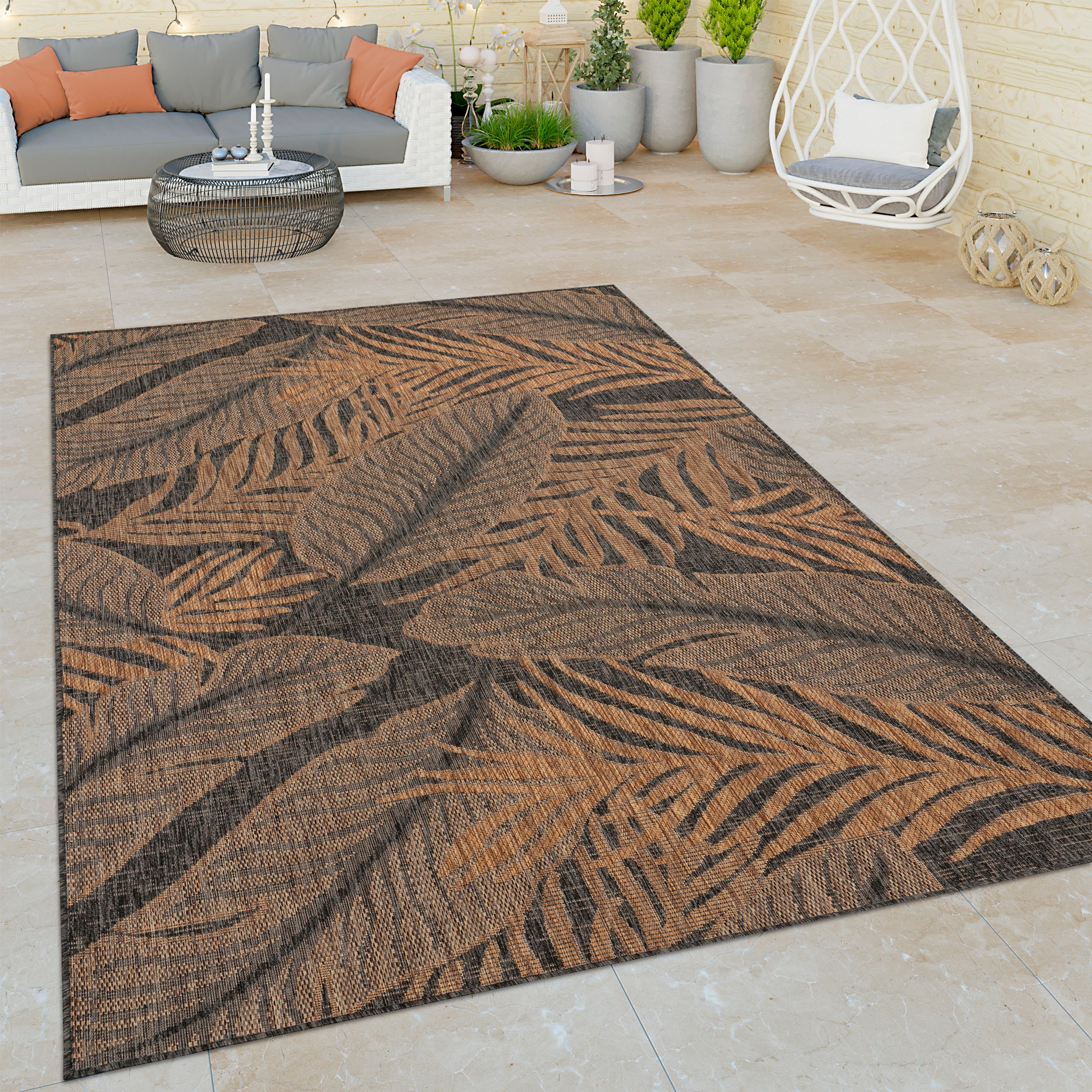 Paco Home Teppich »Illusion 326«, rechteckig, 4 mm Höhe, Flachgewebe, Blätter Motiv, In- und Outdoor geeignet