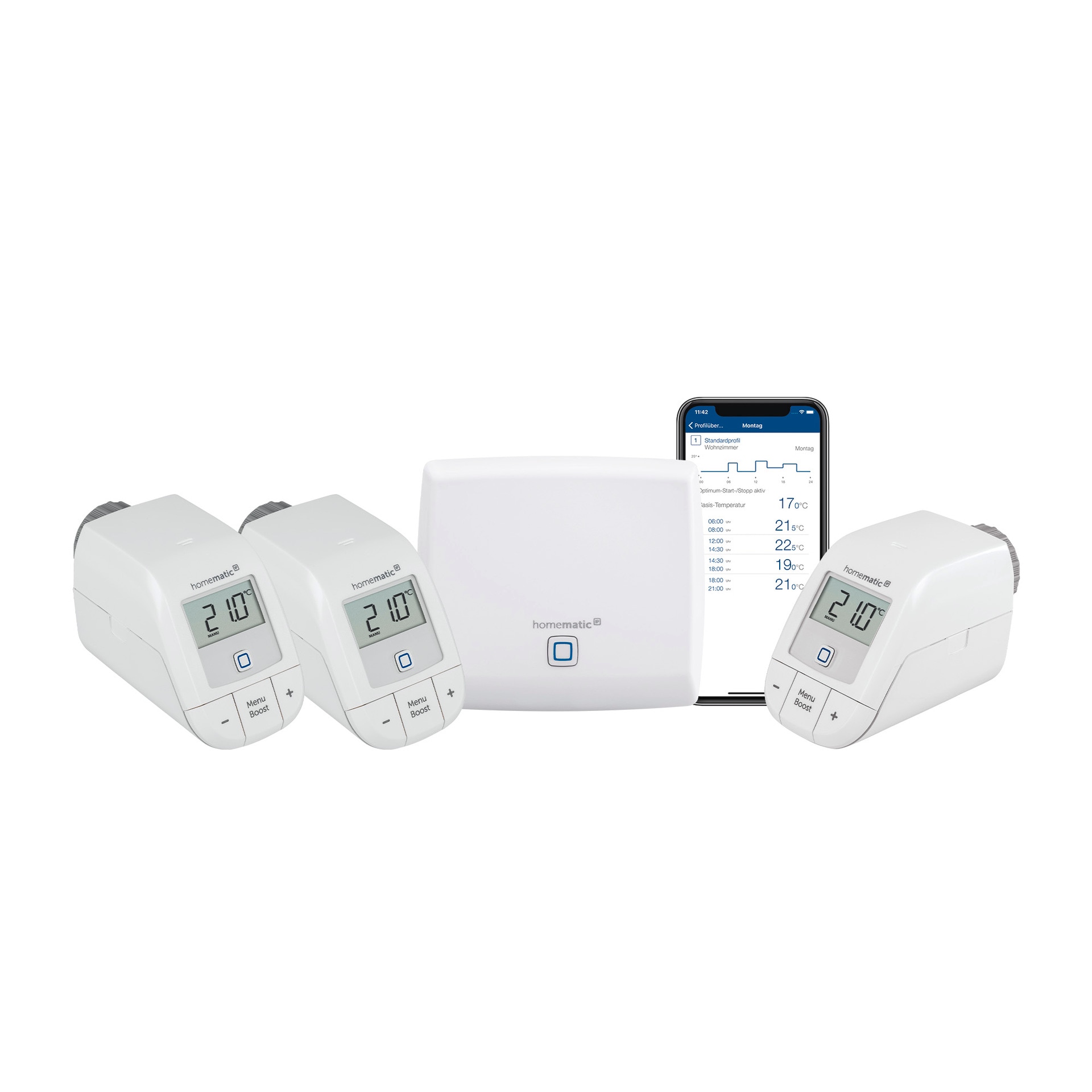 Homematic IP Heizkörperthermostat »Bundle Starter Set Heizen mit 3x Heizkörperthermostat Basic«, Access Point Homematic IP Heizkörperthermostat