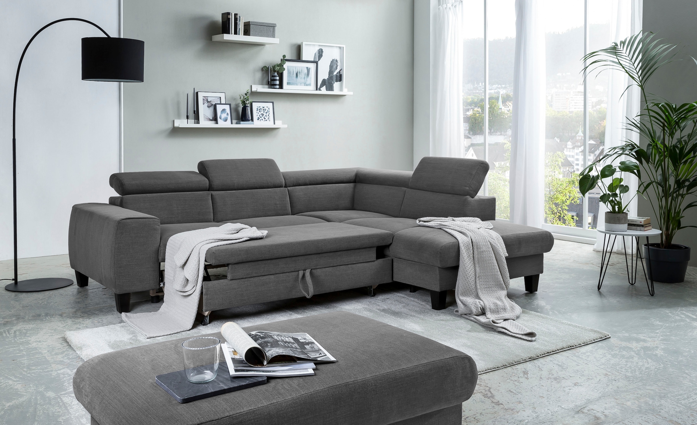 COTTA Ecksofa »Morven L-Form«, Kopfteilverstellung, wahlweise mit Bettfunktion und Bettkasten