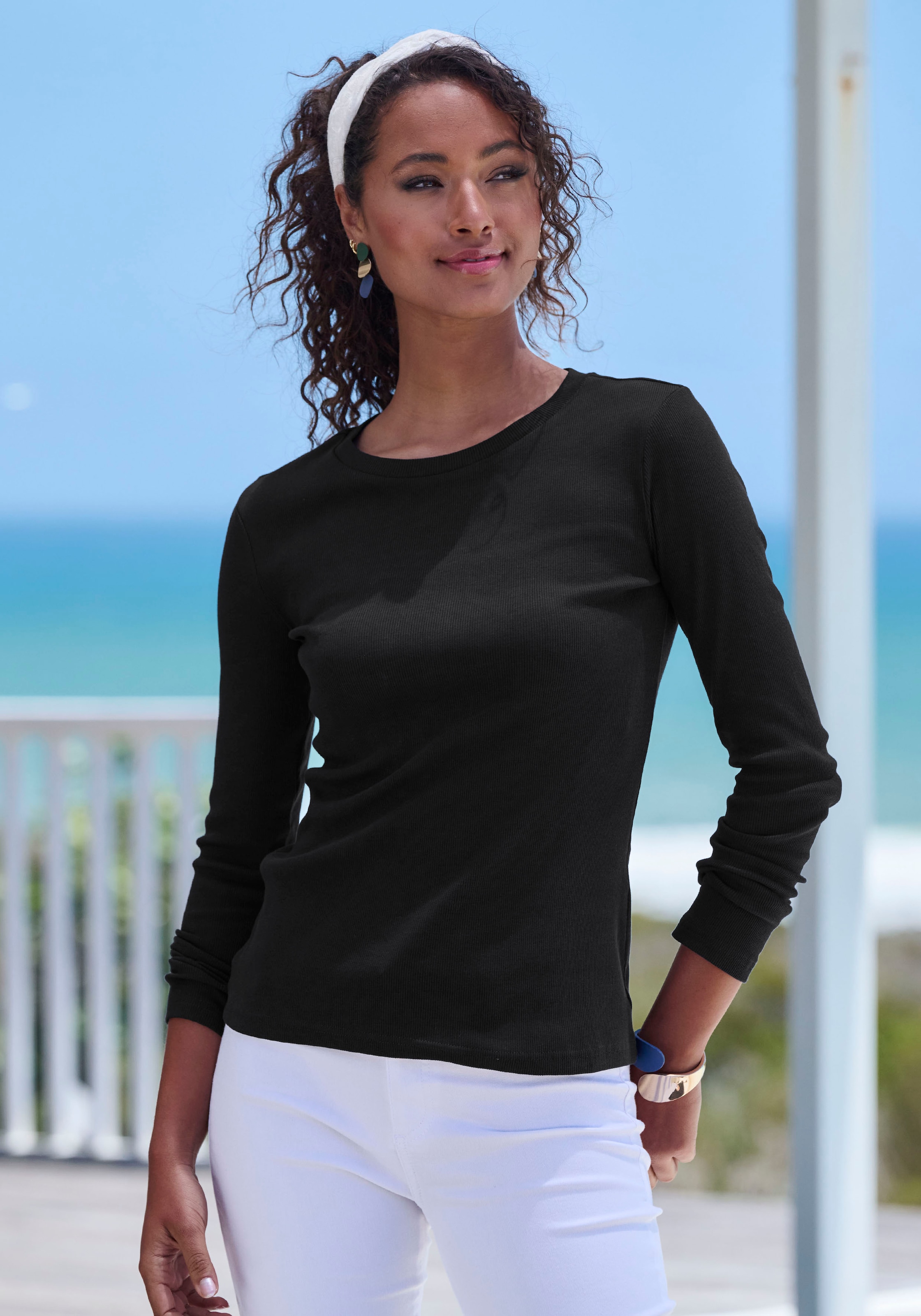 Vivance Langarmshirt »aus modischer Rippware« 2er-Pack,  aus weichem Baumwoll-Stretch