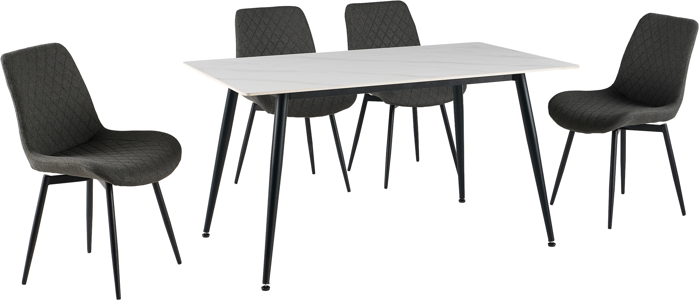 GOODproduct Ensemble de salle à manger »Juniper, Set, 5-tlg.« Ensemble, 5 tlg. Table 140x80 cm en imitation céramique sinterisée avec 4 chaises, pivotante à 360°