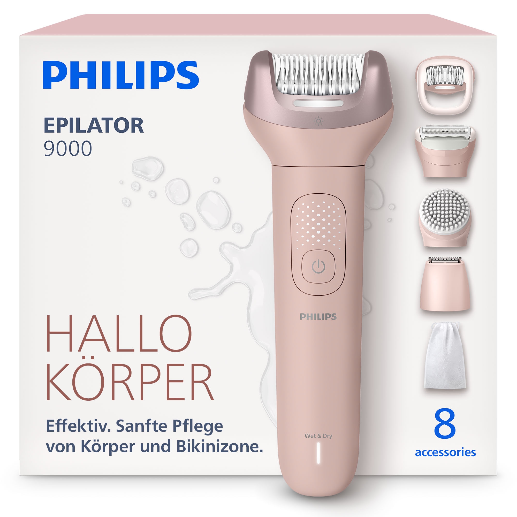 Image of Philips Epilierer "Series 9000 BRE719/00" 7 Stk. Aufsätze nass und trocken verwendbar, mit 2 Geschwindigkeitsstufen