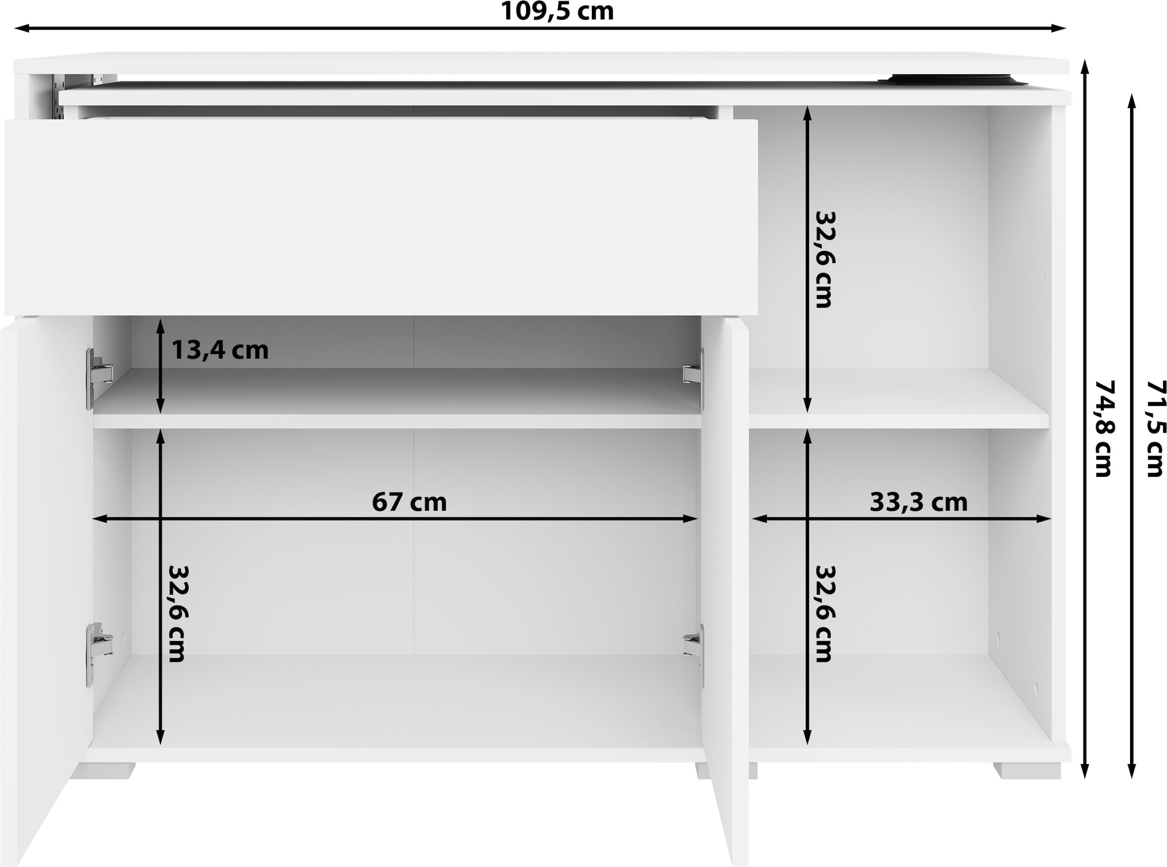 GOODproduct Schreibtisch »Kenia mit drehbarer Tischplatte 90°/180°, B/H/T: 109,5/75/50 cm« 1 Stk. tlg. Schublade & Türen mit Push-to-open, 2 höhenverstellbare Böden