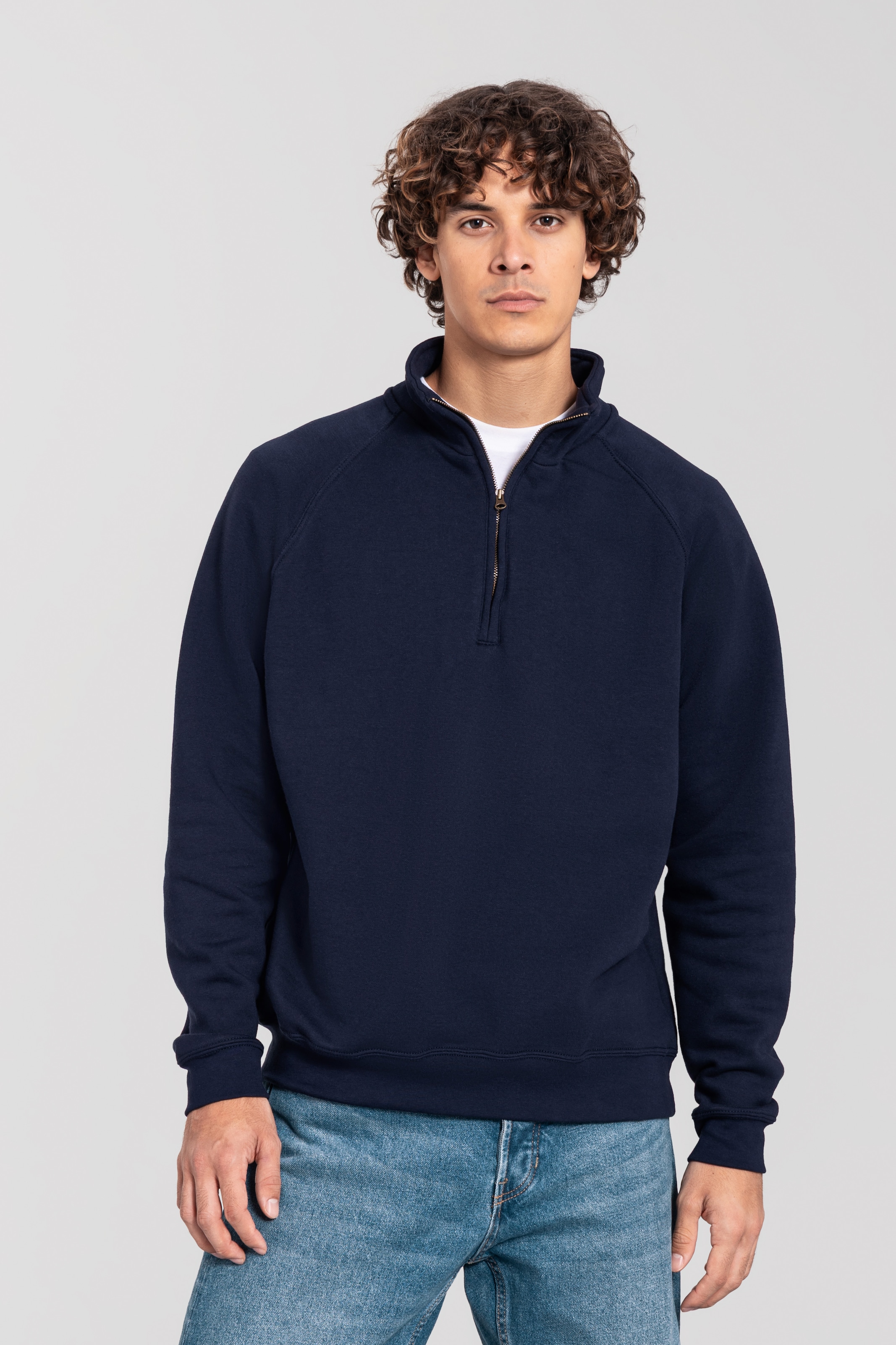 Image of Fruit of the Loom Sweatshirt "Iconic Premium Zip Neck Sweat", melierte Optik, aus Baumwolle und Polyester, in normaler Länge