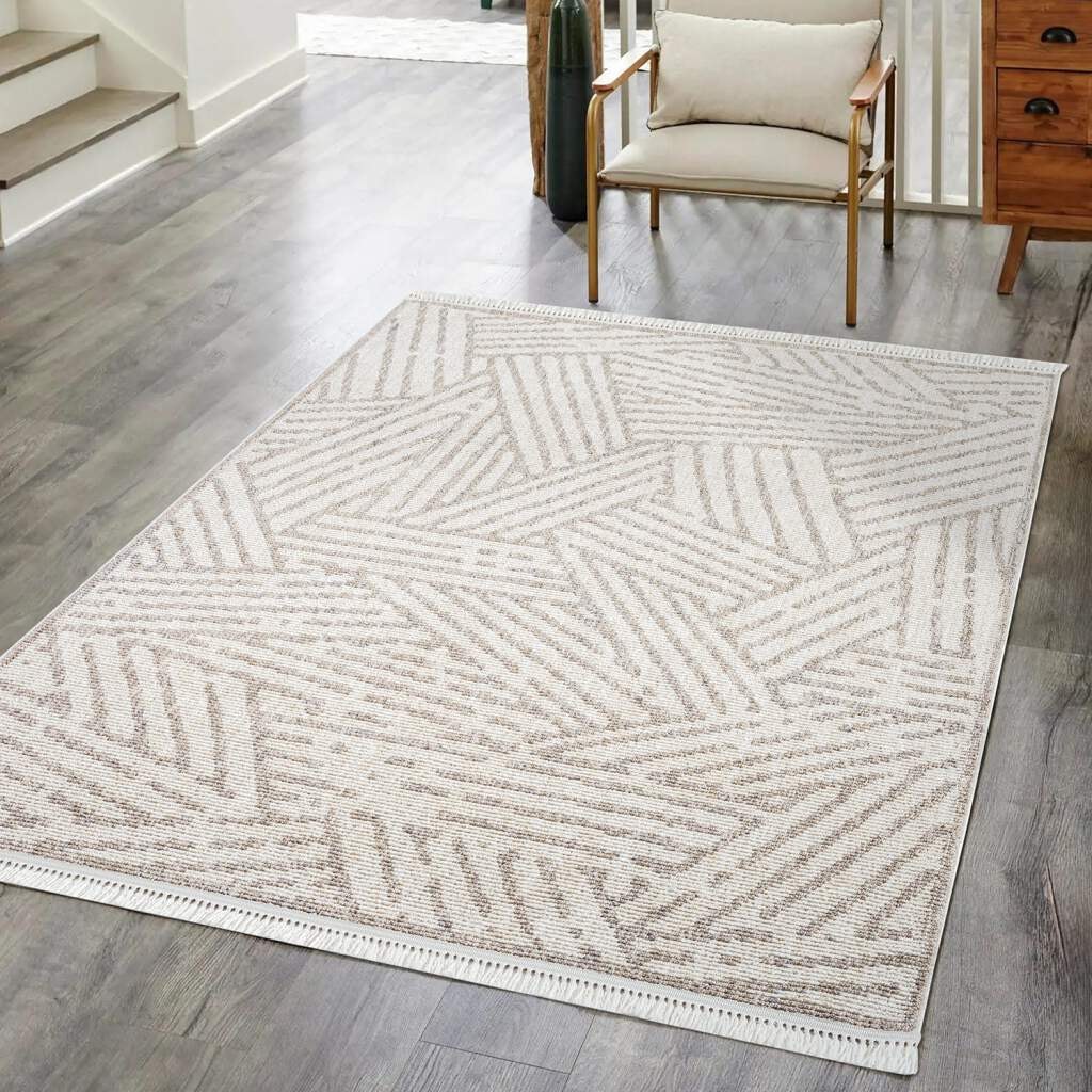 Image of Carpet City Teppich "CLASICO 9161" rechteckig 11 mm Höhe Läufer, Kurzflor, Hochtief-Muster, Boho, Fransen, Wohnzimmer