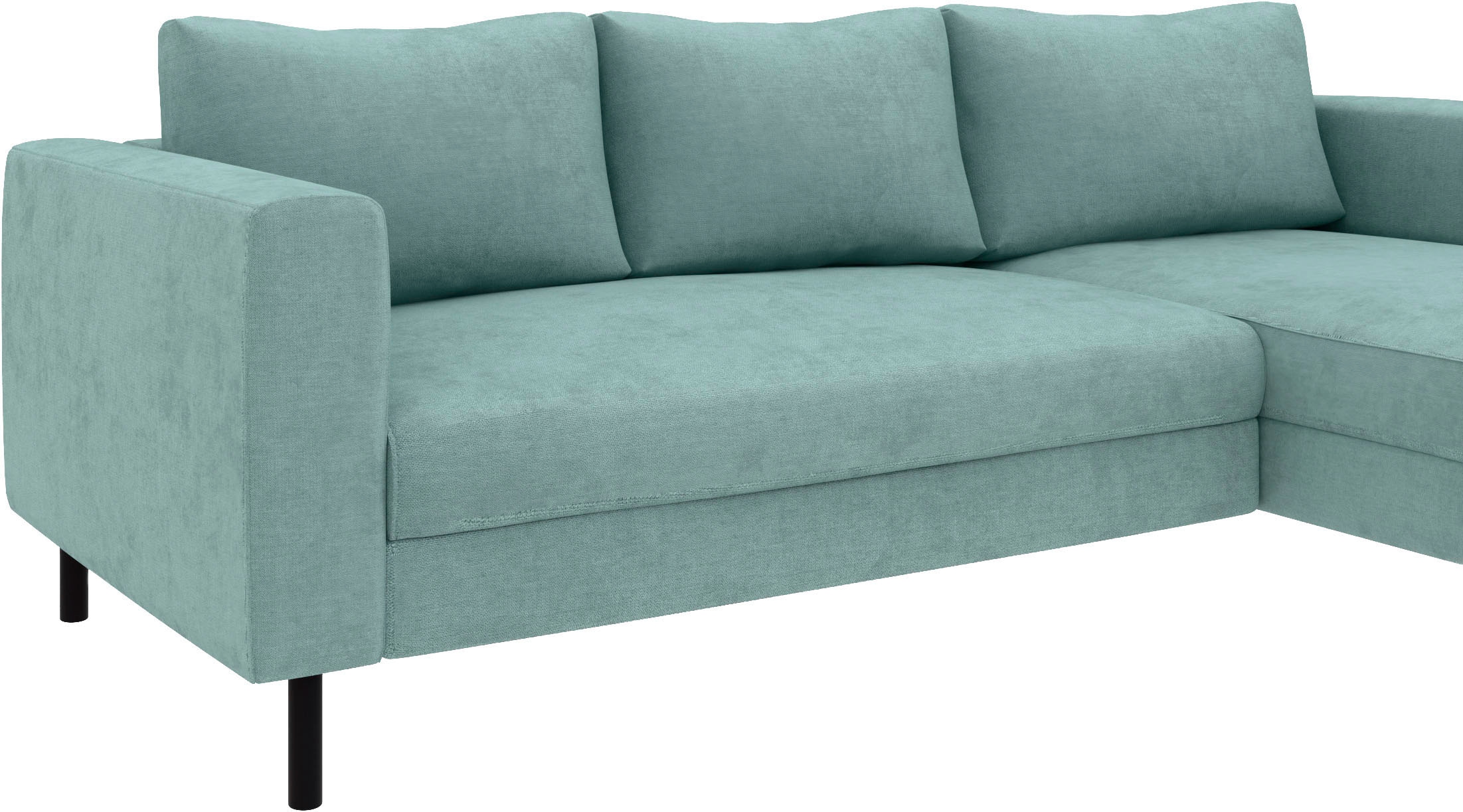 TRENDMANUFAKTUR Canapé d'angle »Amazing II, wahlw. mit Schlaffunktion & Bettkasten, Fuss schwarz« Recamiere beidseitig montierbar, L-Form,in Cord o. Struktur, B: 232 cm