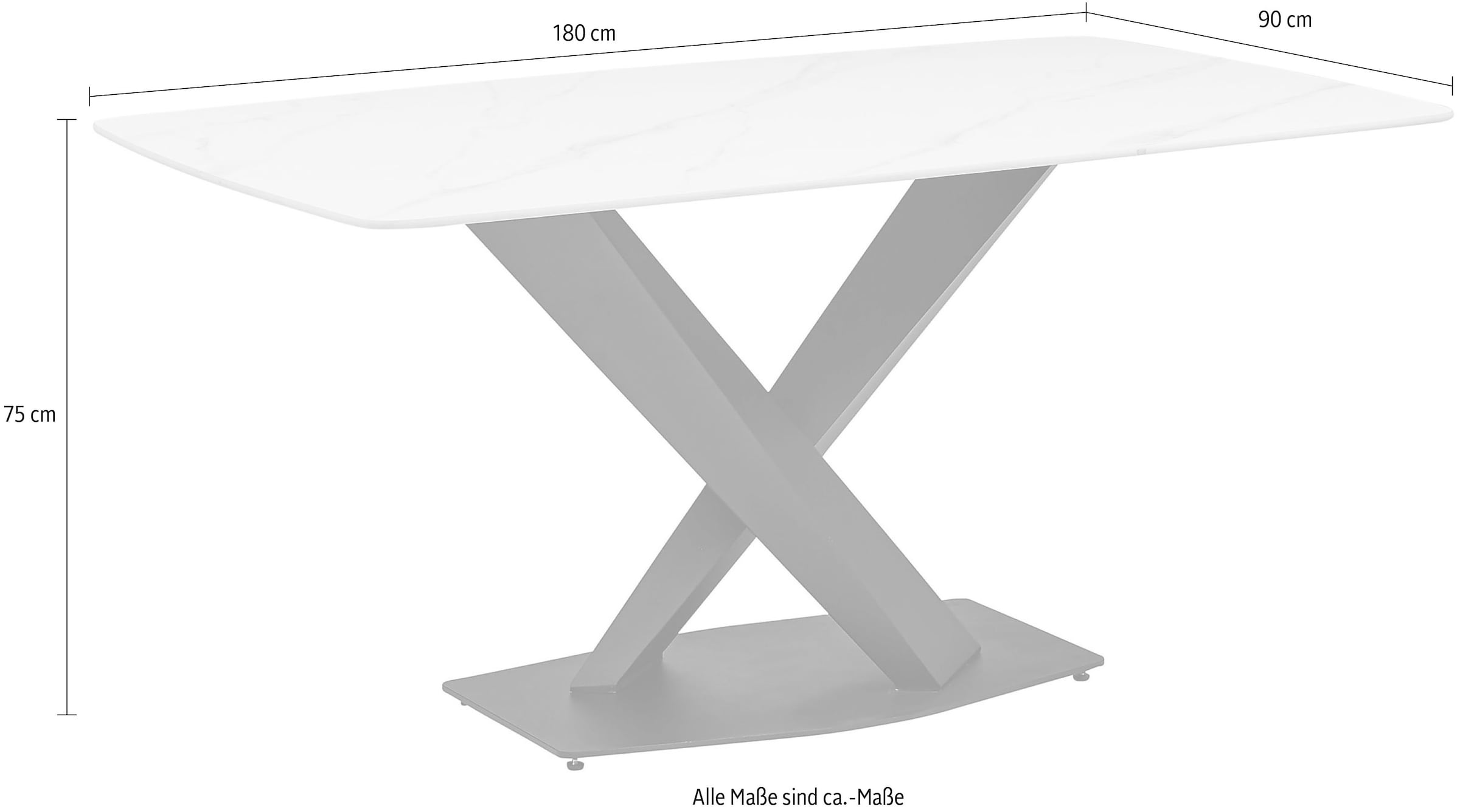 Stolkom Esstisch »Ventura Esszimmertisch Keramik, Esstisch Keramik BxHxT 180x75x90 cm«, Keramikoberfläche abgerundete Ecken, Metallgestell schwarz matt
