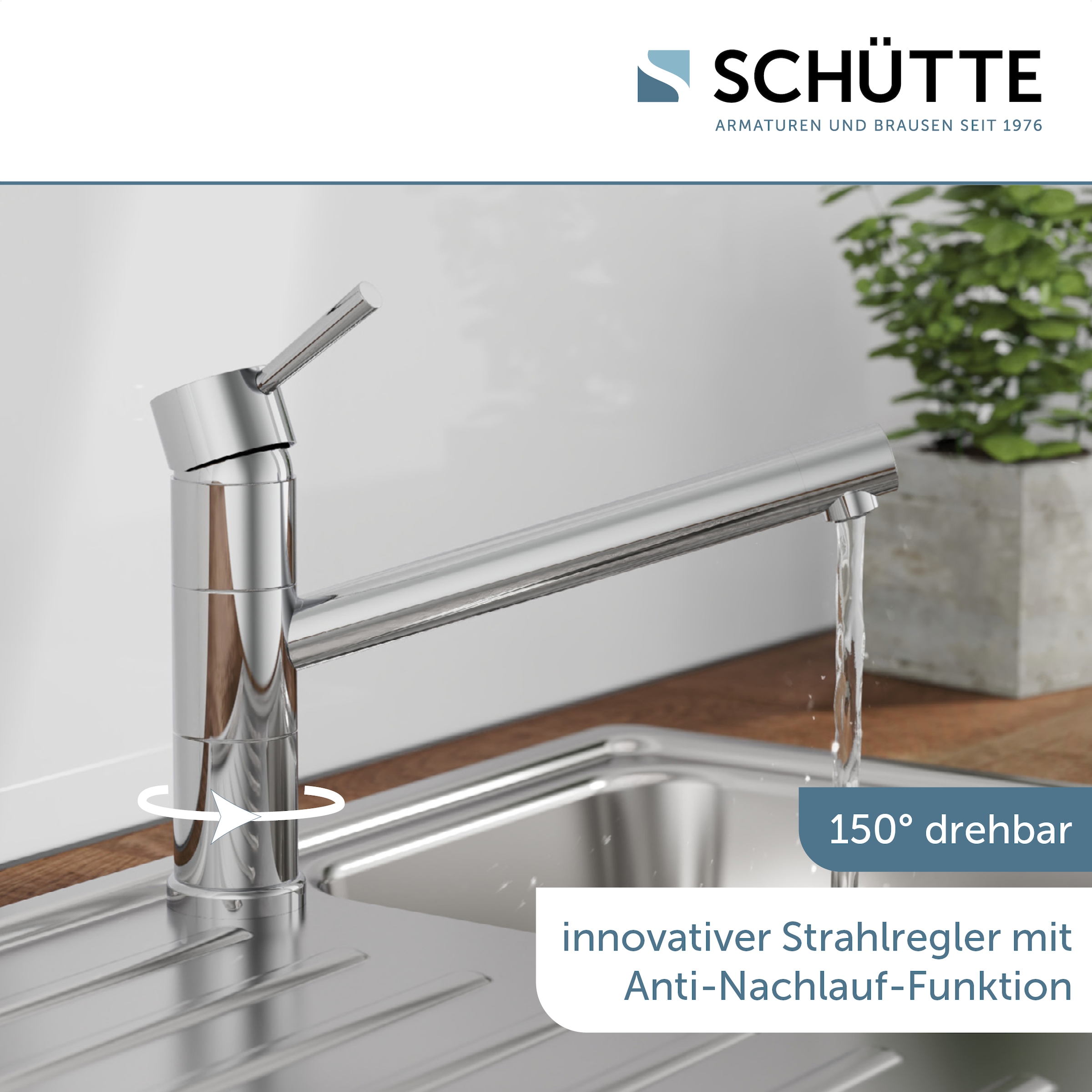 Schütte Spültischarmatur »UNICORN« Niederdruck Armatur Küche, 150° schwenkbar, Verbrühschutz Chrom