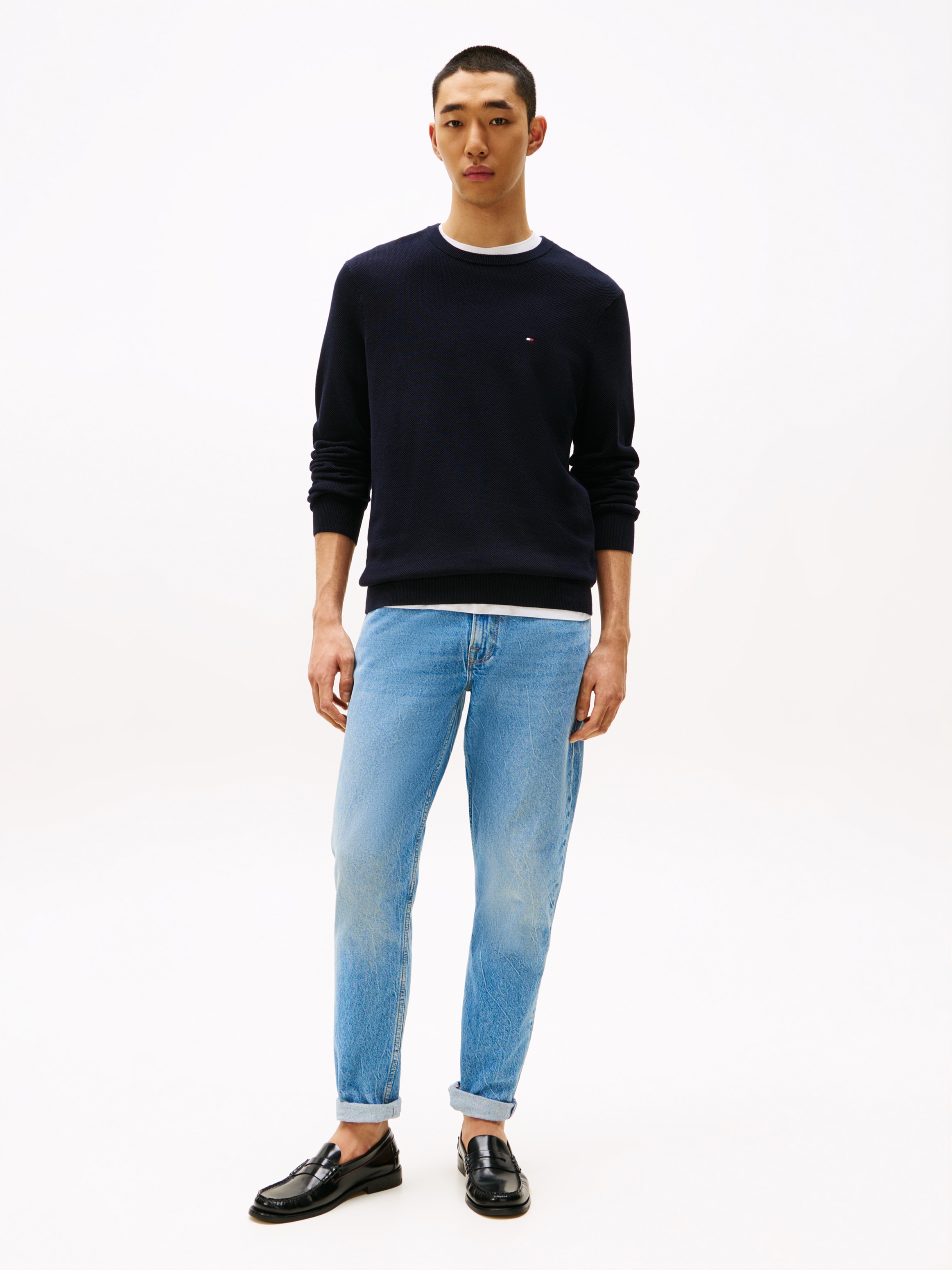 Tommy Hilfiger Rundhalspullover »ESSENTIAL STRUCTURE CREW NECK mit Struktur und Label«, unifarben, casual, regular fit, Baumwolle, Rundhals