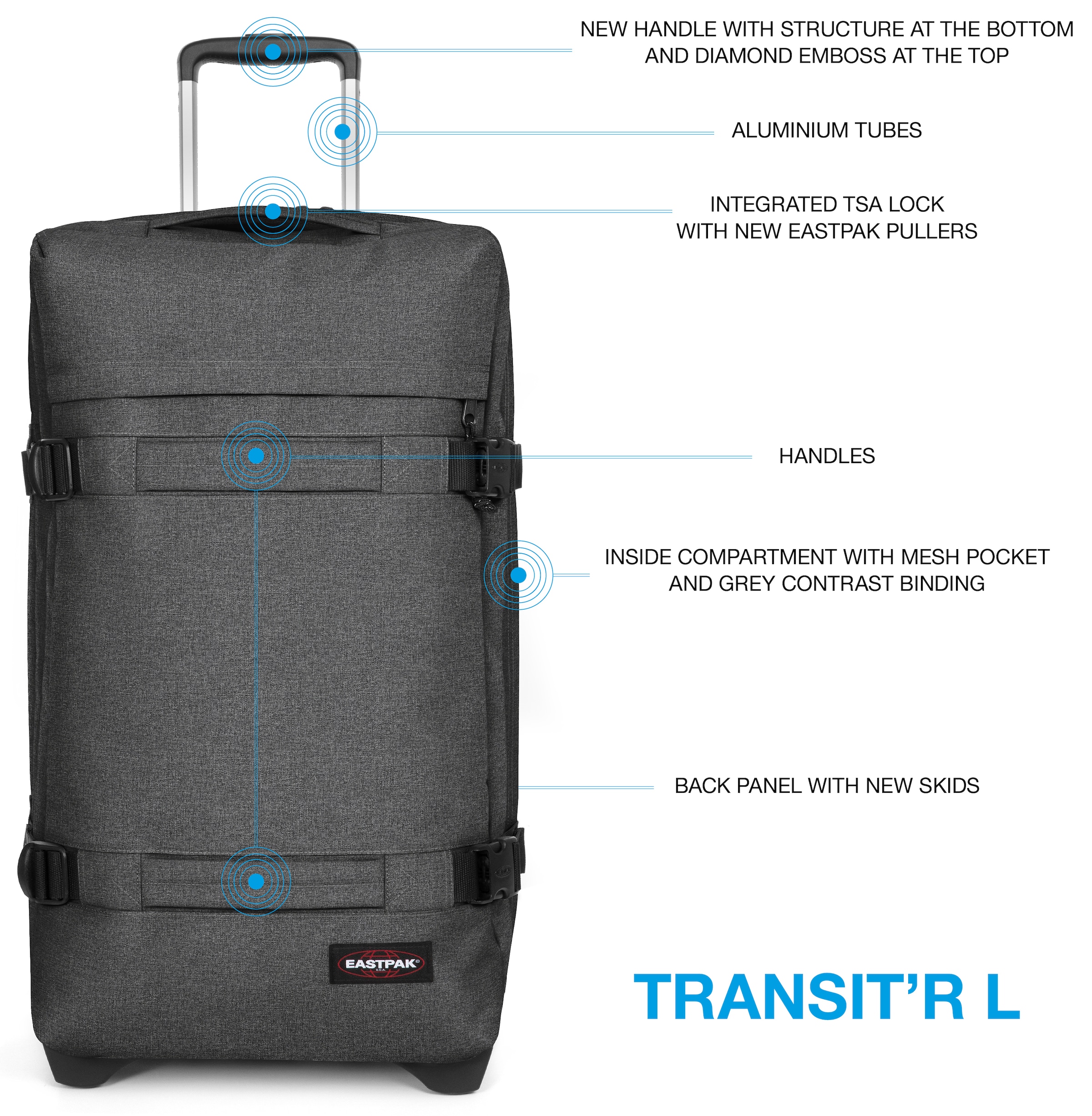 Eastpak Weichgepäck-Trolley »TRANSIT'R L«, 2 St. Rollen, Reisegepäck Aufgabegepäck Reisekoffer mit TSA Schloss Reisetasche