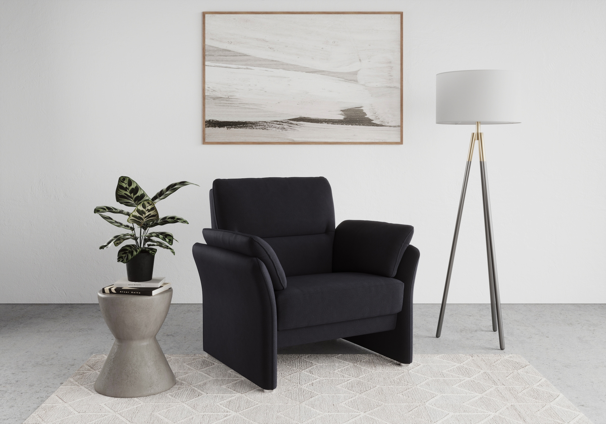 Image of DOMO collection Sessel "Pina elegant und zeitloser Clubsessel, bequemer Cocktailsessel" Hoher Sitzkomfort, Microfaser hochflorig, dunkelblau