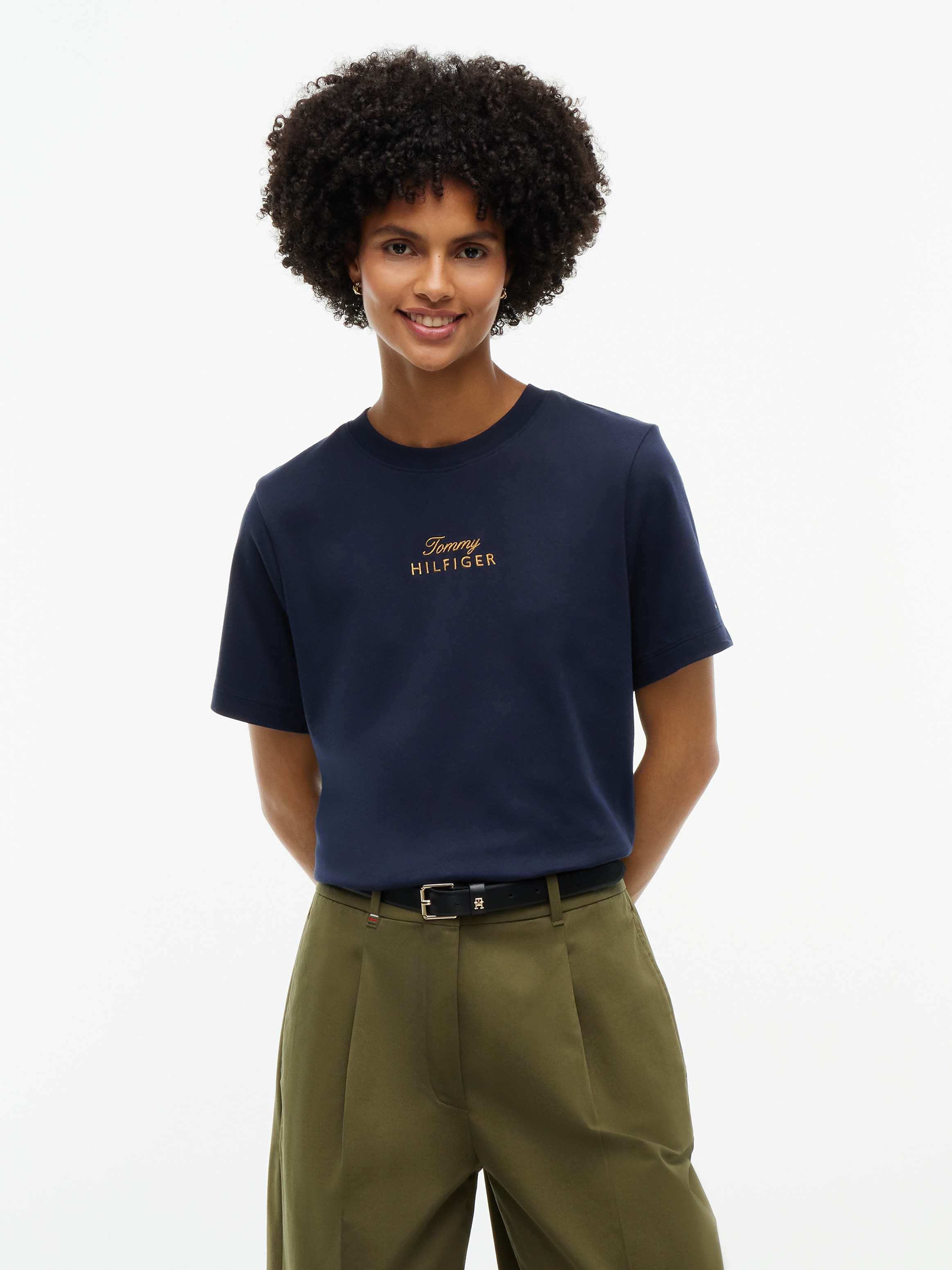 Image of Tommy Hilfiger Kurzarmshirt "GOLD SCRIPT MDRN C-NK S/S TEE" Baumwolle
