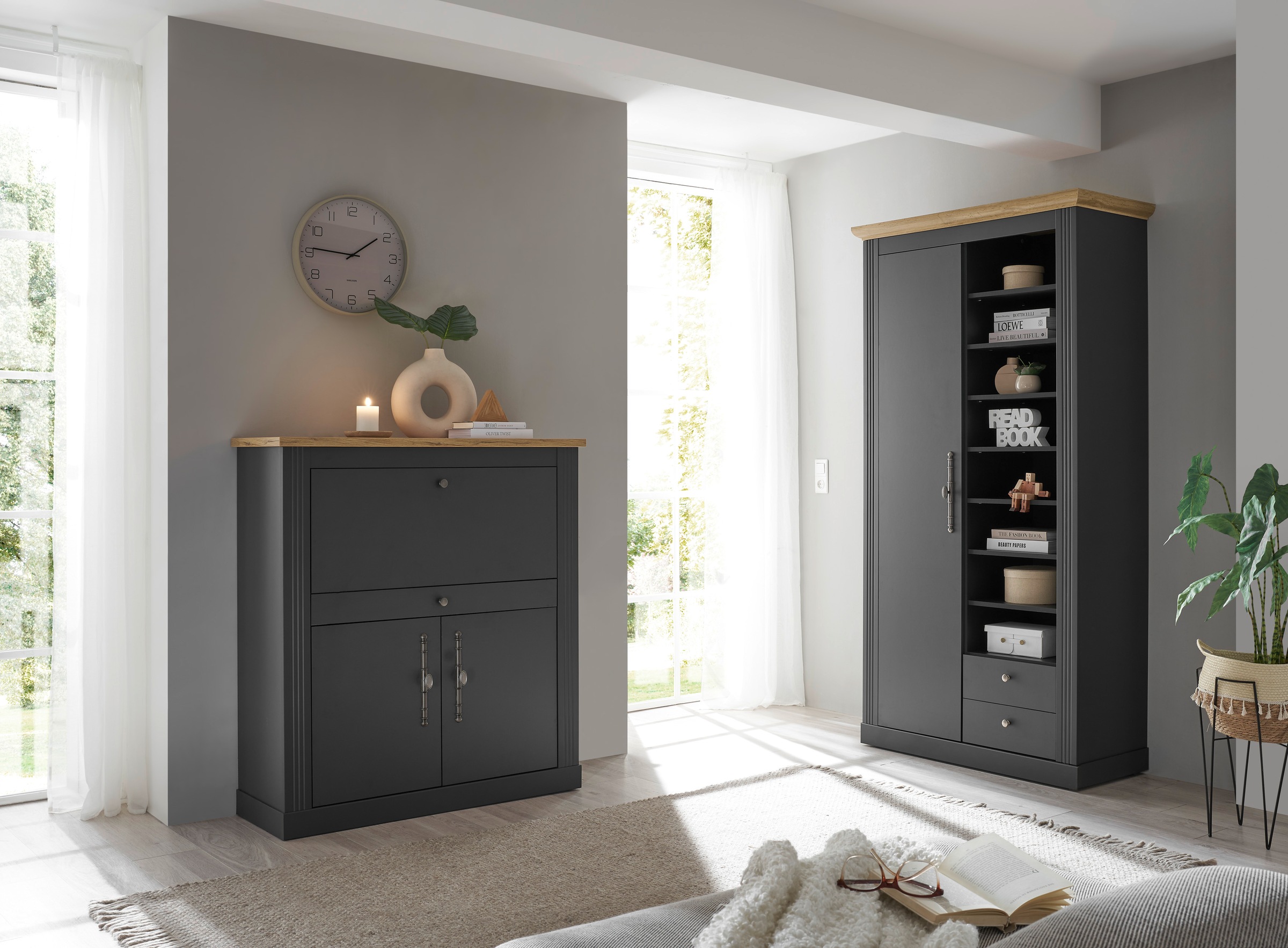 OTTO home Büromöbel-Set "Westminster, wohnliches Home-Office, Büro in zwei Farben verfügbar" Set, 2 tlg. enthält Sekretär und Stauraumschrank im Landhausstil, mit Kabelkanal