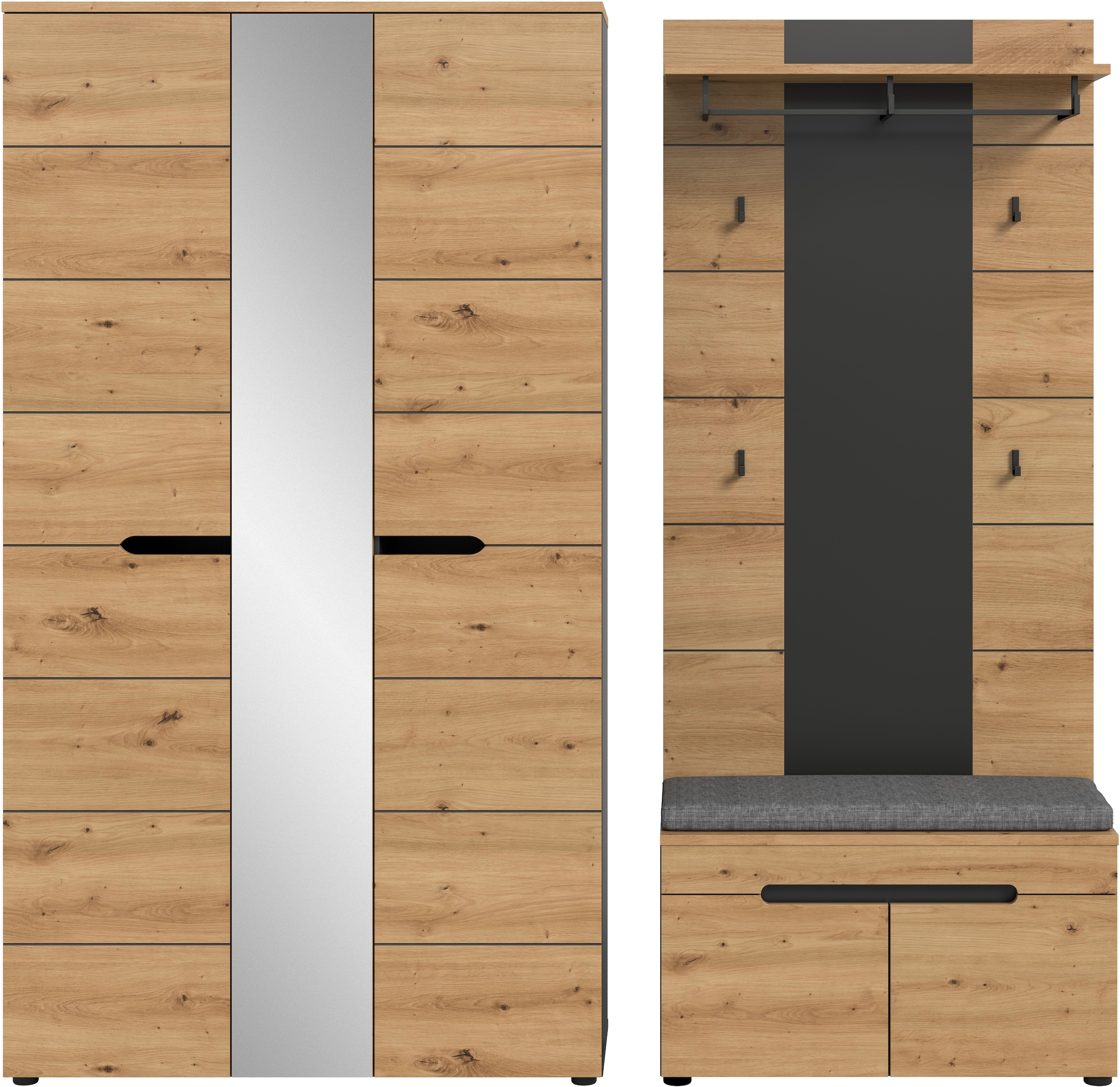 Image of Home affaire Garderoben-Set "REHAT, TOPSELLER, 4-teilig, Breite 200 cm, individuell stellbar" Set, best. aus: Garderobenschrank, Sitzbank, Sitzkissen & Garderobenpaneel, 4 Stk. tlg.