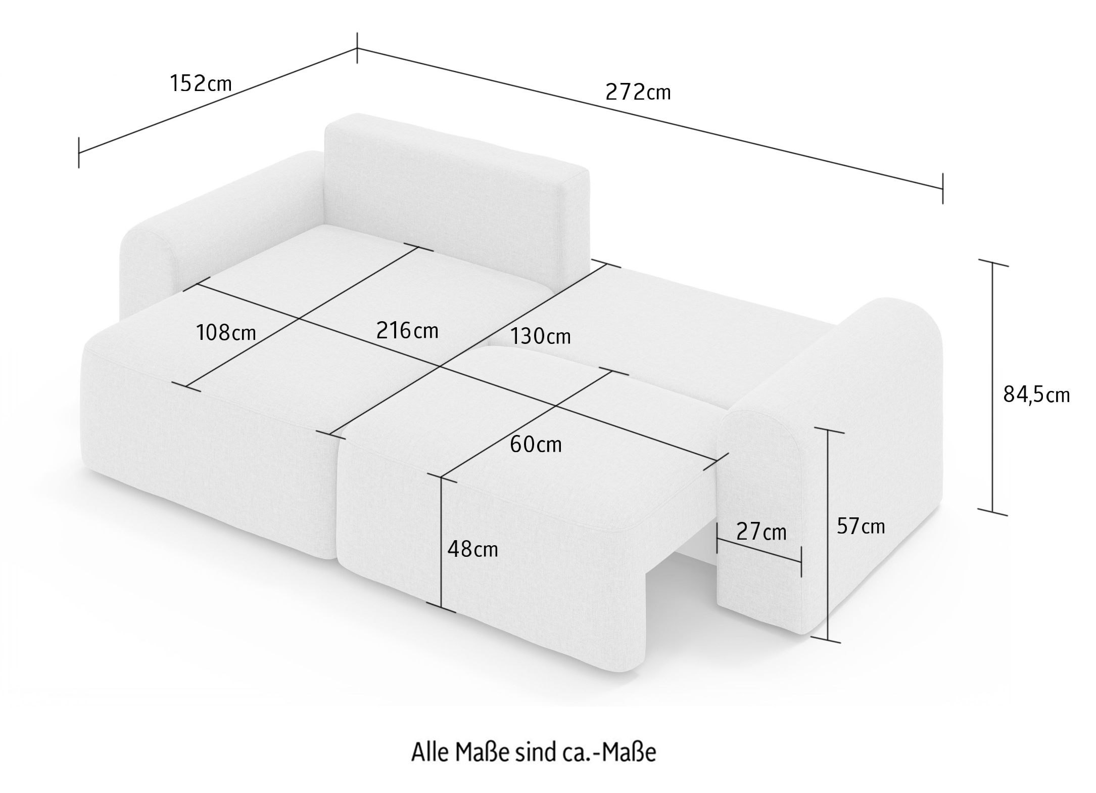 GOODproduct Canapé d'angle »LEOO universell Schlafsofa mit Bettkasten, Masse B/T/H: 272/152/84,5 cm« L-Form mit Recamiere rechts oder links montierbar, hoher Sitzkomfort