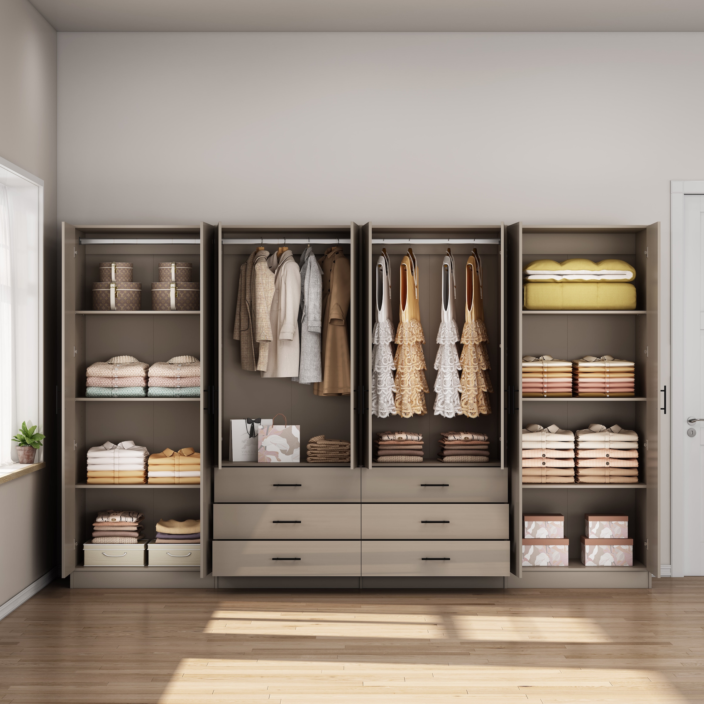 GOODproduct Kleiderschrank »Trento Schlafzimmerschrank Garderobe hochglanz« Schrank mit 8 Türen und 6 Schubladen, hochglänzende Fronten
