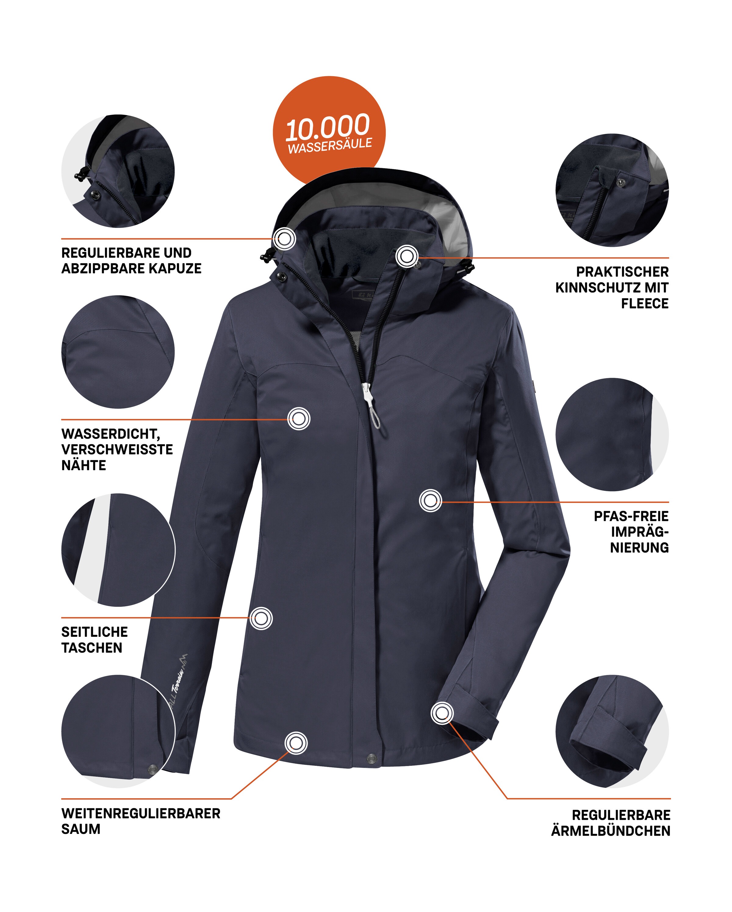 Killtec Outdoorjacke »KOS 133 WMN JCKT«, Wasser- und winddichte Damenjacke mit abnehmbarer Kapuze, PFAS-frei
