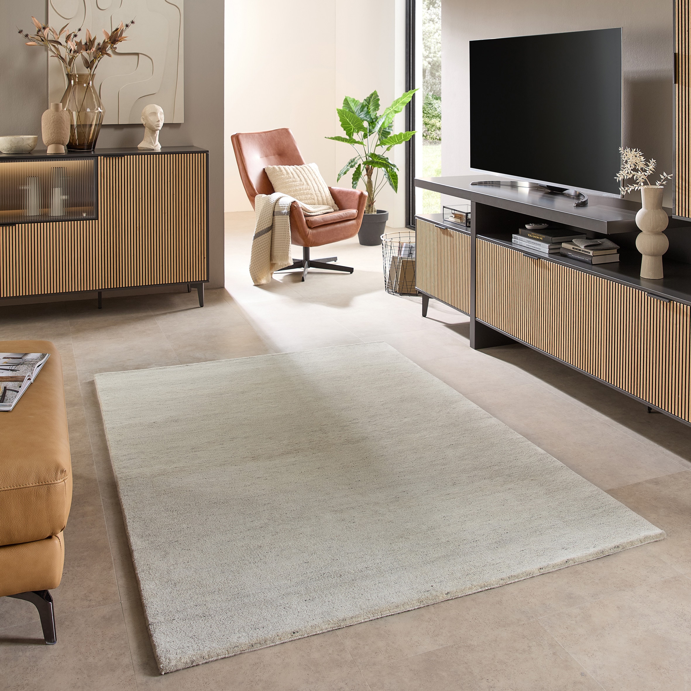 THEKO Tapis en laine »Skylight Uni« Rectangulaire 21 mm Höhe handgeknüpft, reine Schurwolle, Unifarben