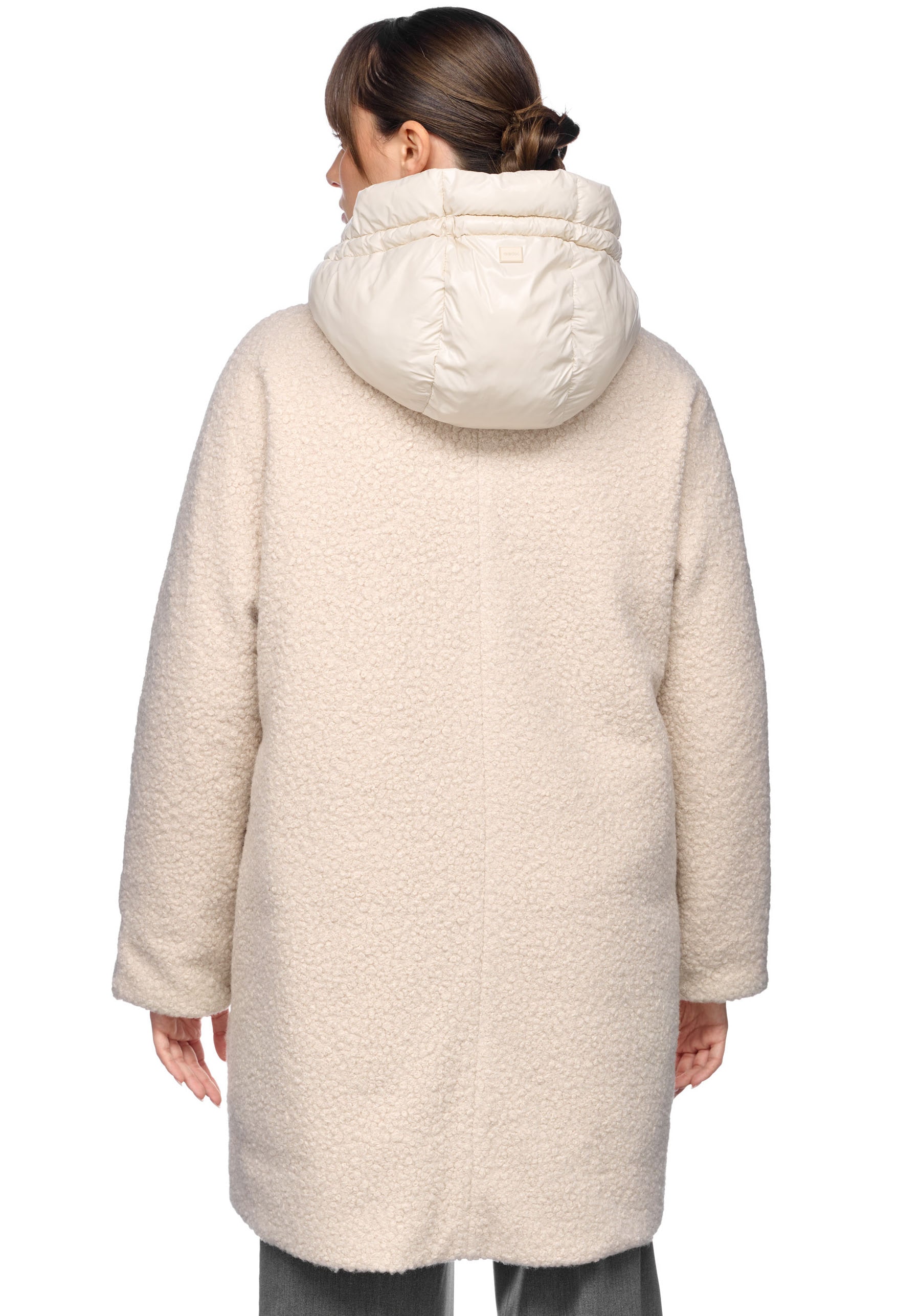 Geox Kurzmantel »CALITHE«, im Materialmix, Kapuze, grosse aufgesetzte Taschen, Knöpfe